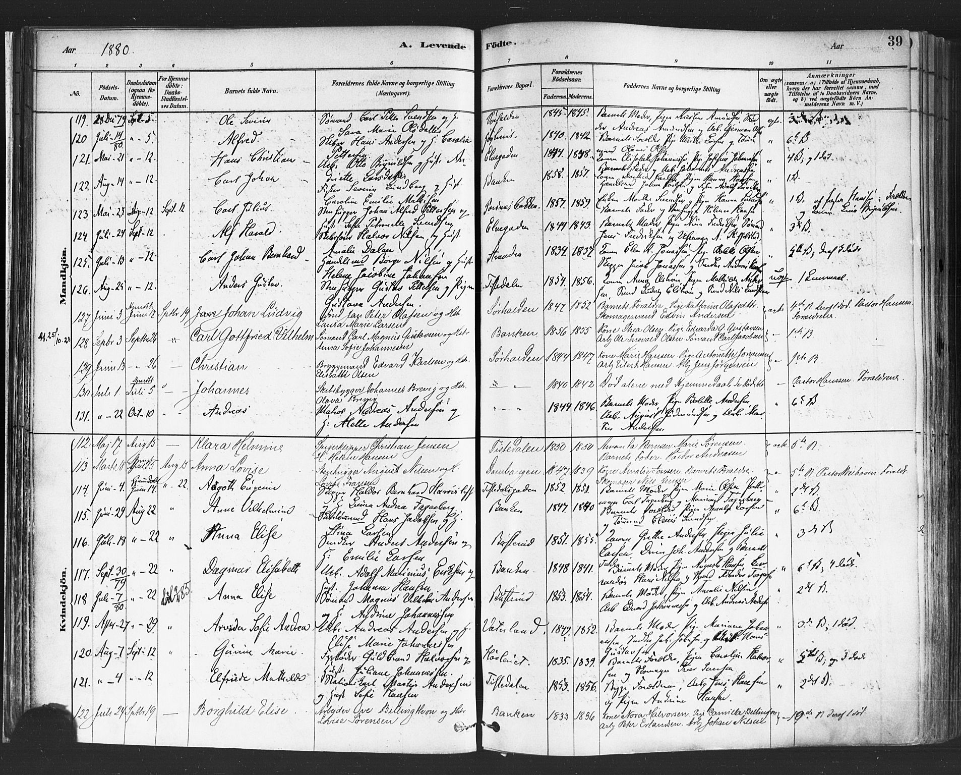 Halden prestekontor Kirkebøker, AV/SAO-A-10909/F/Fa/L0011: Parish register (official) no. I 11, 1878-1889, p. 39