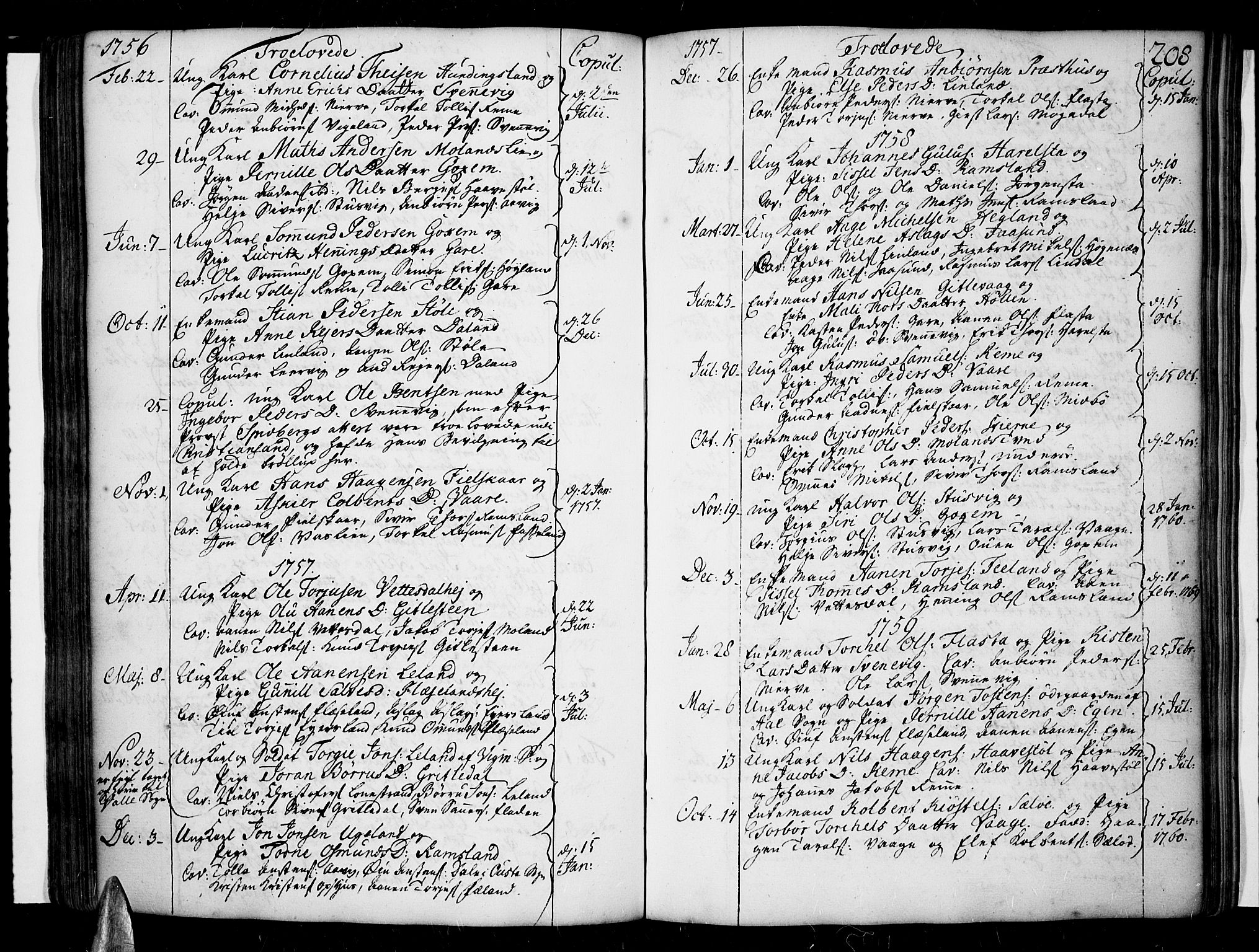 Sør-Audnedal sokneprestkontor, AV/SAK-1111-0039/F/Fa/Fab/L0001: Parish register (official) no. A 1 /2, 1726-1769, p. 208