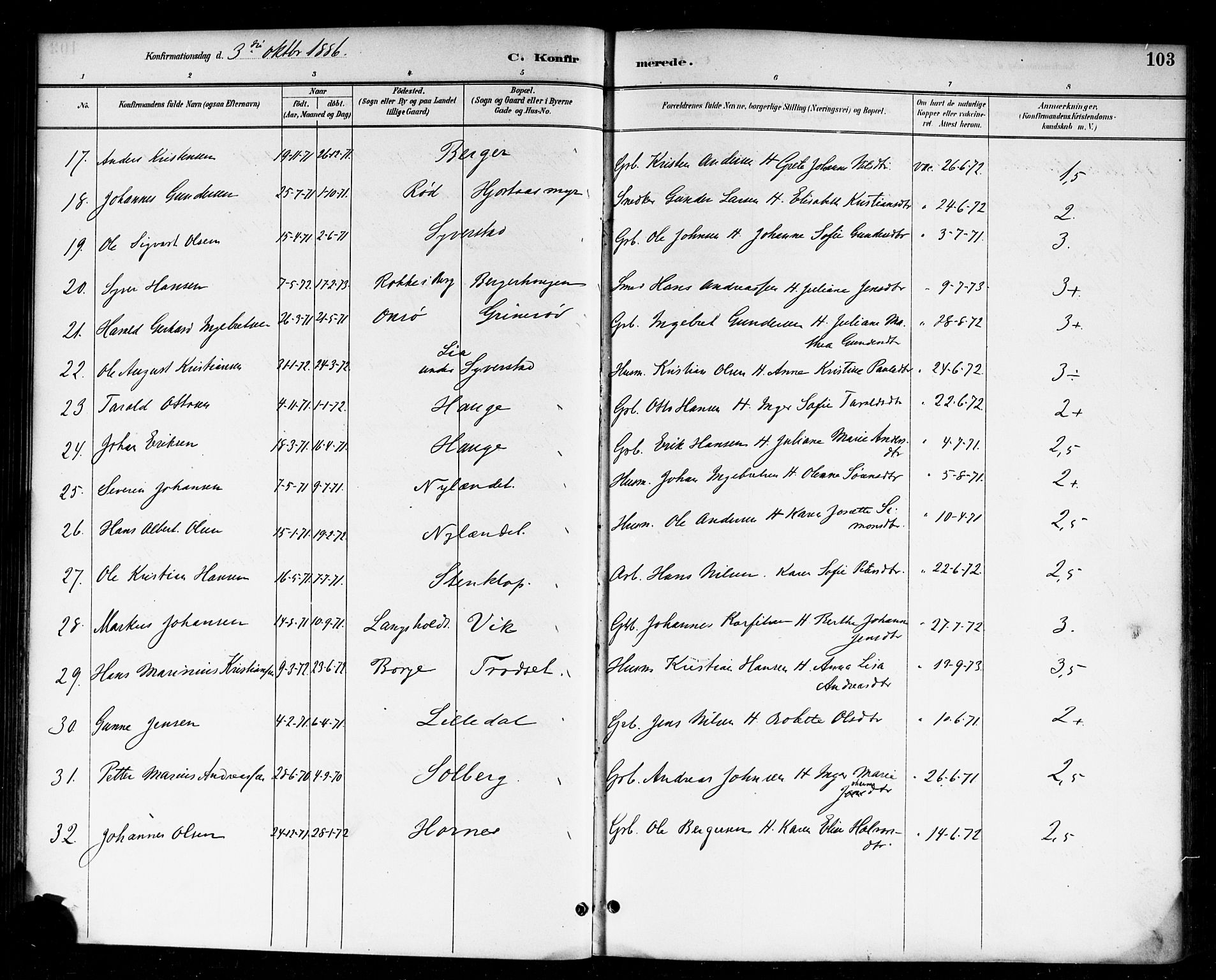 Skjeberg prestekontor Kirkebøker, AV/SAO-A-10923/F/Fa/L0009: Parish register (official) no. I 9, 1886-1897, p. 103