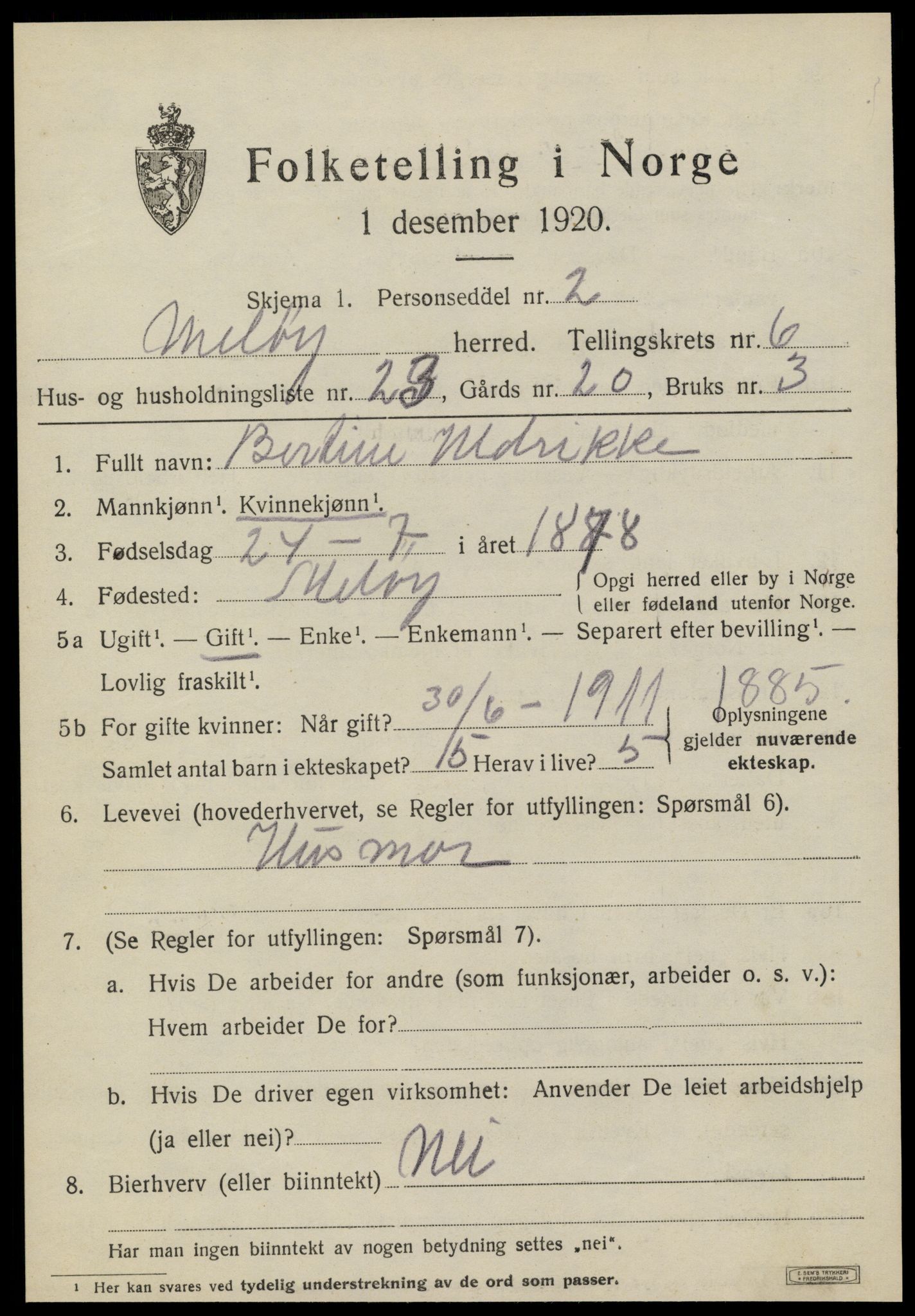 SAT, 1920 census for Meløy, 1920, p. 3699