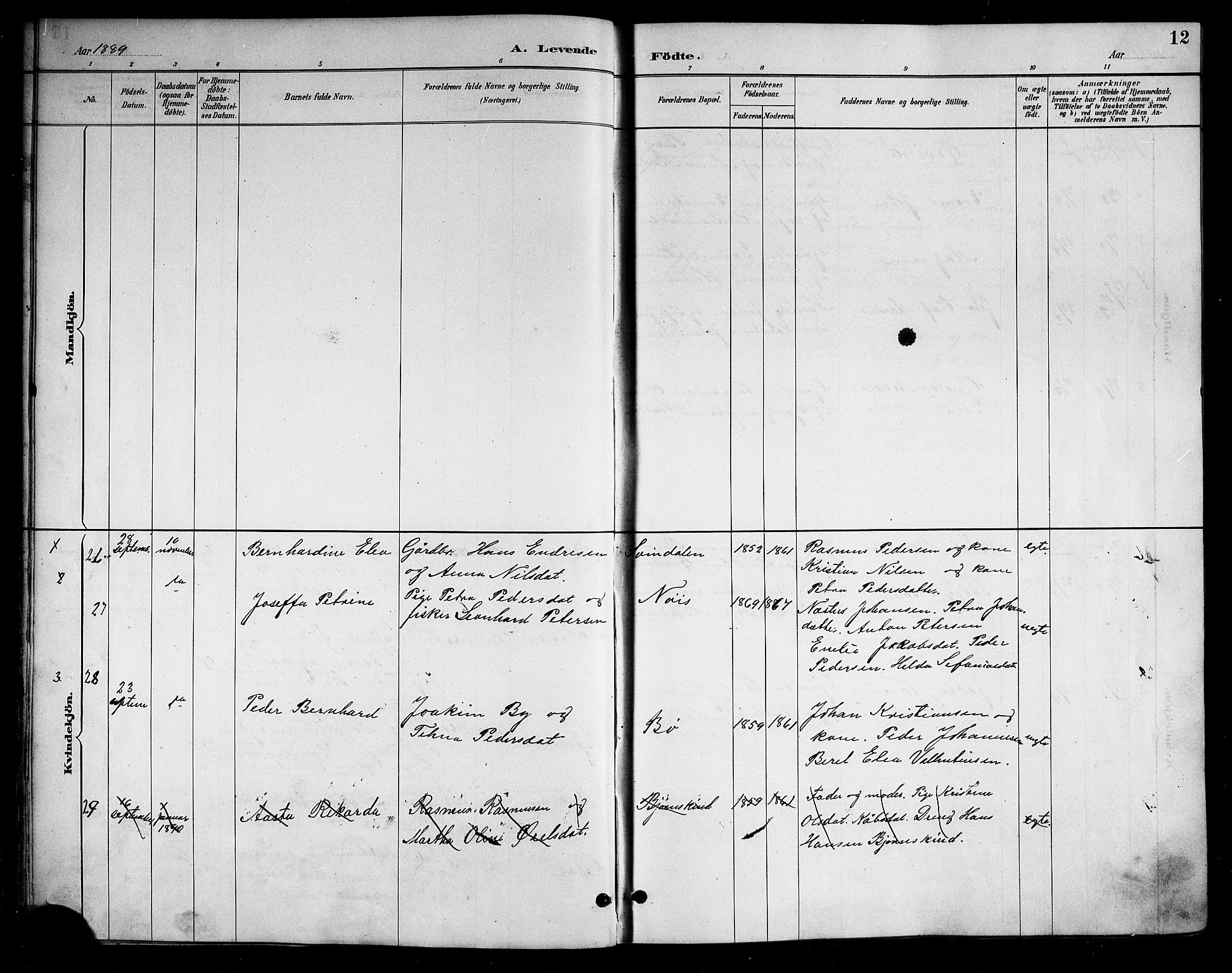 Ministerialprotokoller, klokkerbøker og fødselsregistre - Nordland, AV/SAT-A-1459/898/L1427: Parish register (copy) no. 898C02, 1887-1917, p. 12