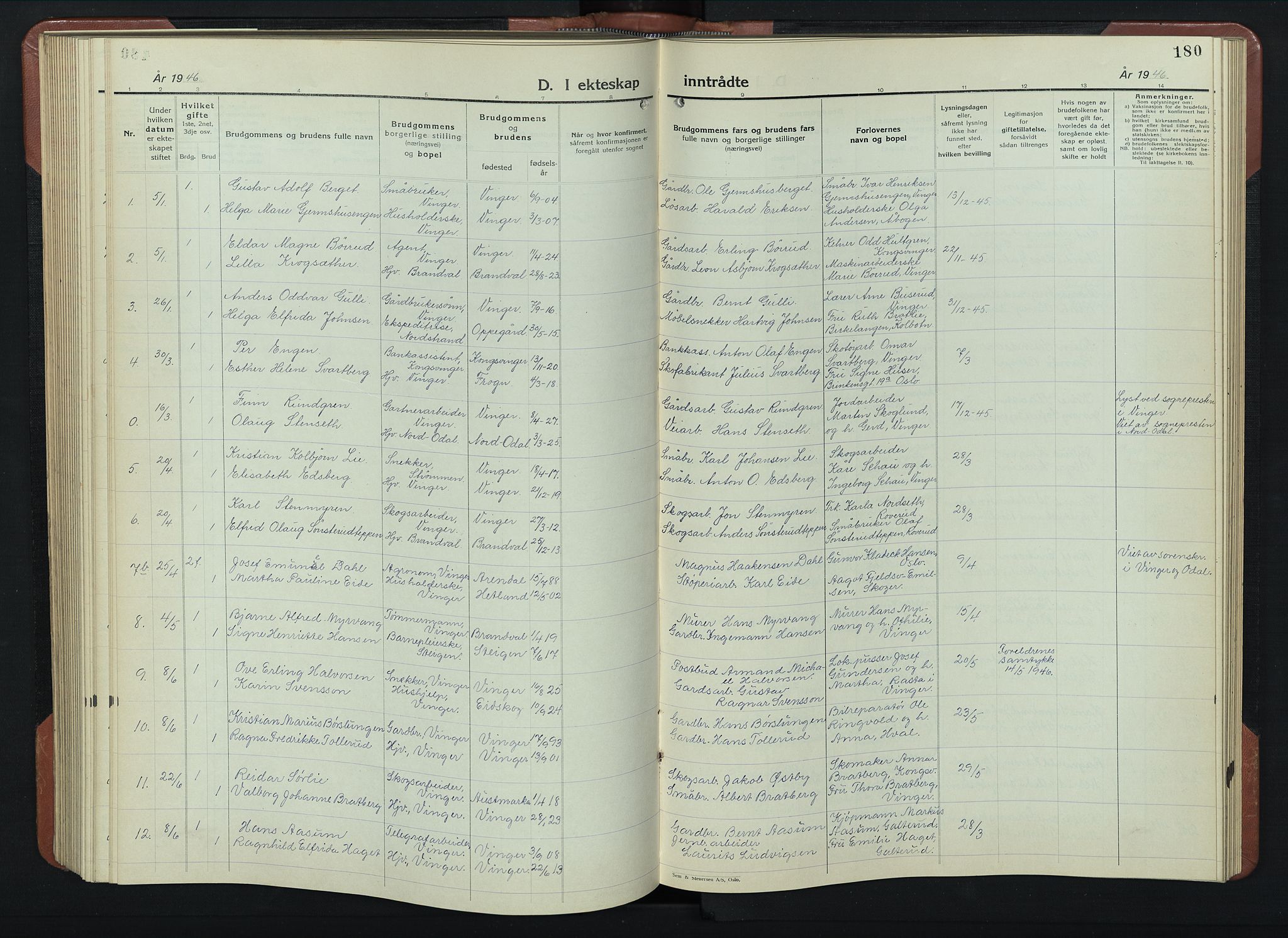 Vinger prestekontor, AV/SAH-PREST-024/H/Ha/Hab/L0007: Parish register (copy) no. 7, 1941-1955, p. 180