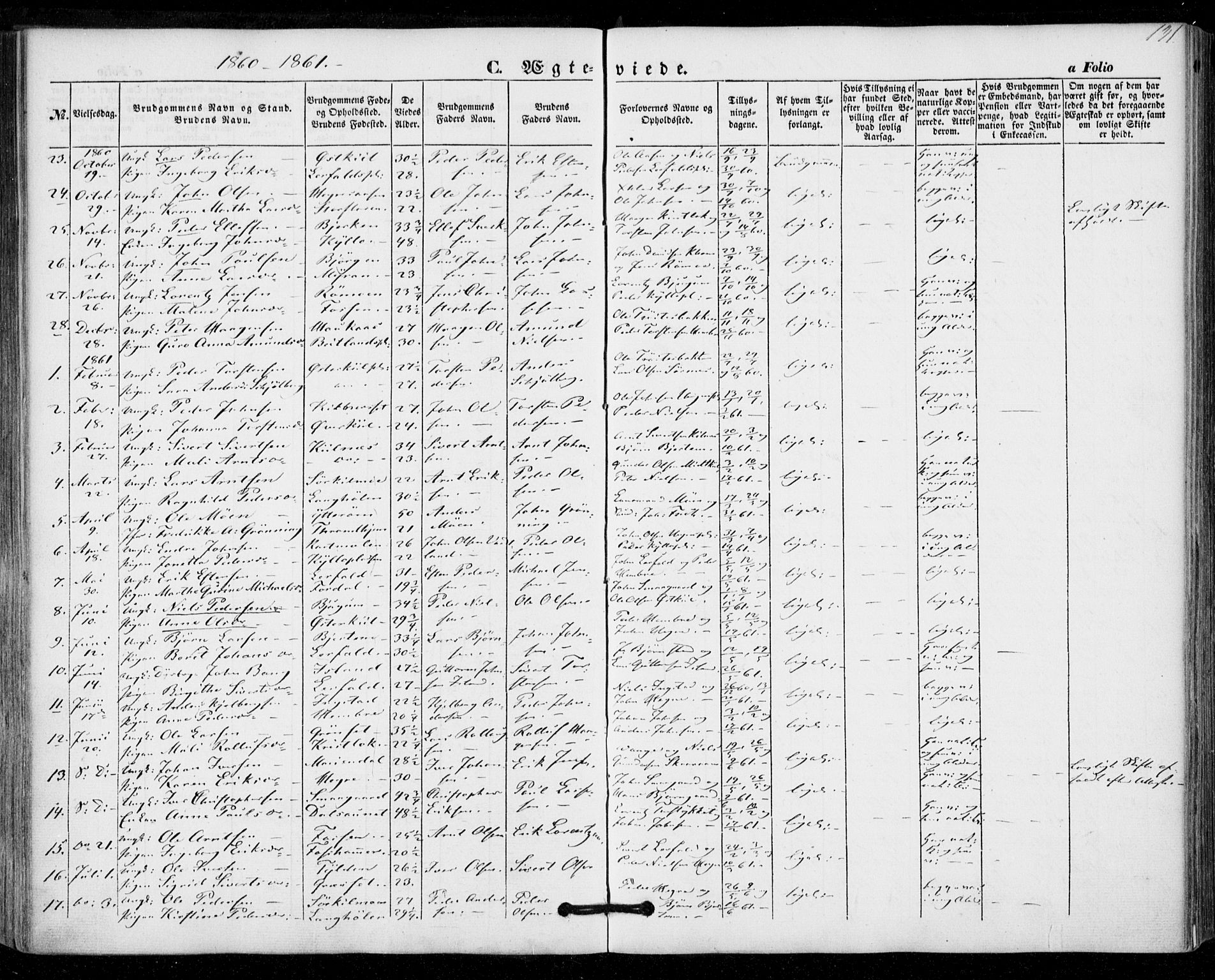 Ministerialprotokoller, klokkerbøker og fødselsregistre - Nord-Trøndelag, SAT/A-1458/703/L0028: Parish register (official) no. 703A01, 1850-1862, p. 131
