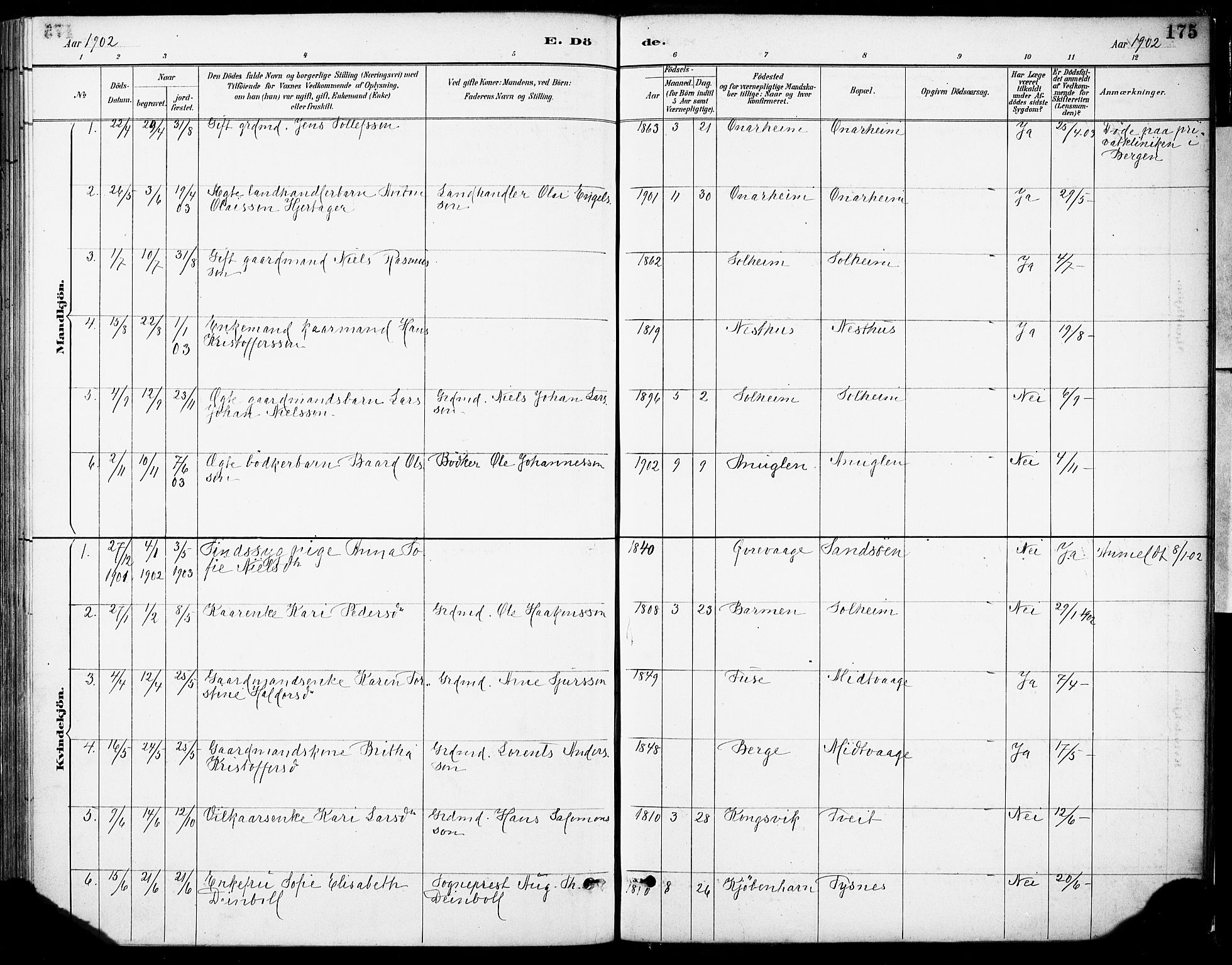Tysnes sokneprestembete, SAB/A-78601/H/Haa: Parish register (official) no. C 1, 1887-1912, p. 175