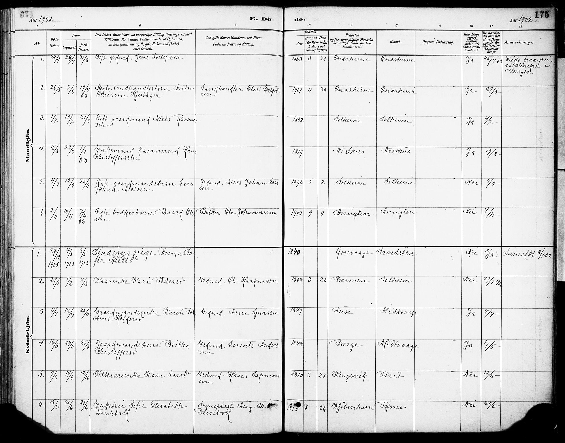 Tysnes sokneprestembete, AV/SAB-A-78601/H/Haa: Parish register (official) no. C 1, 1887-1912, p. 175