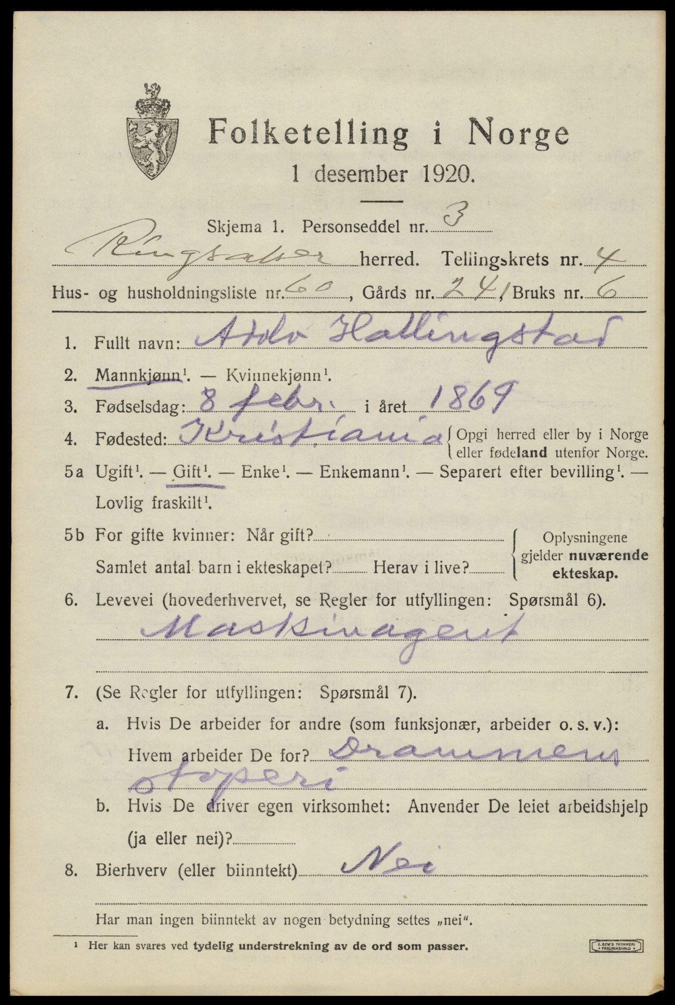 SAH, 1920 census for Ringsaker, 1920, p. 9342