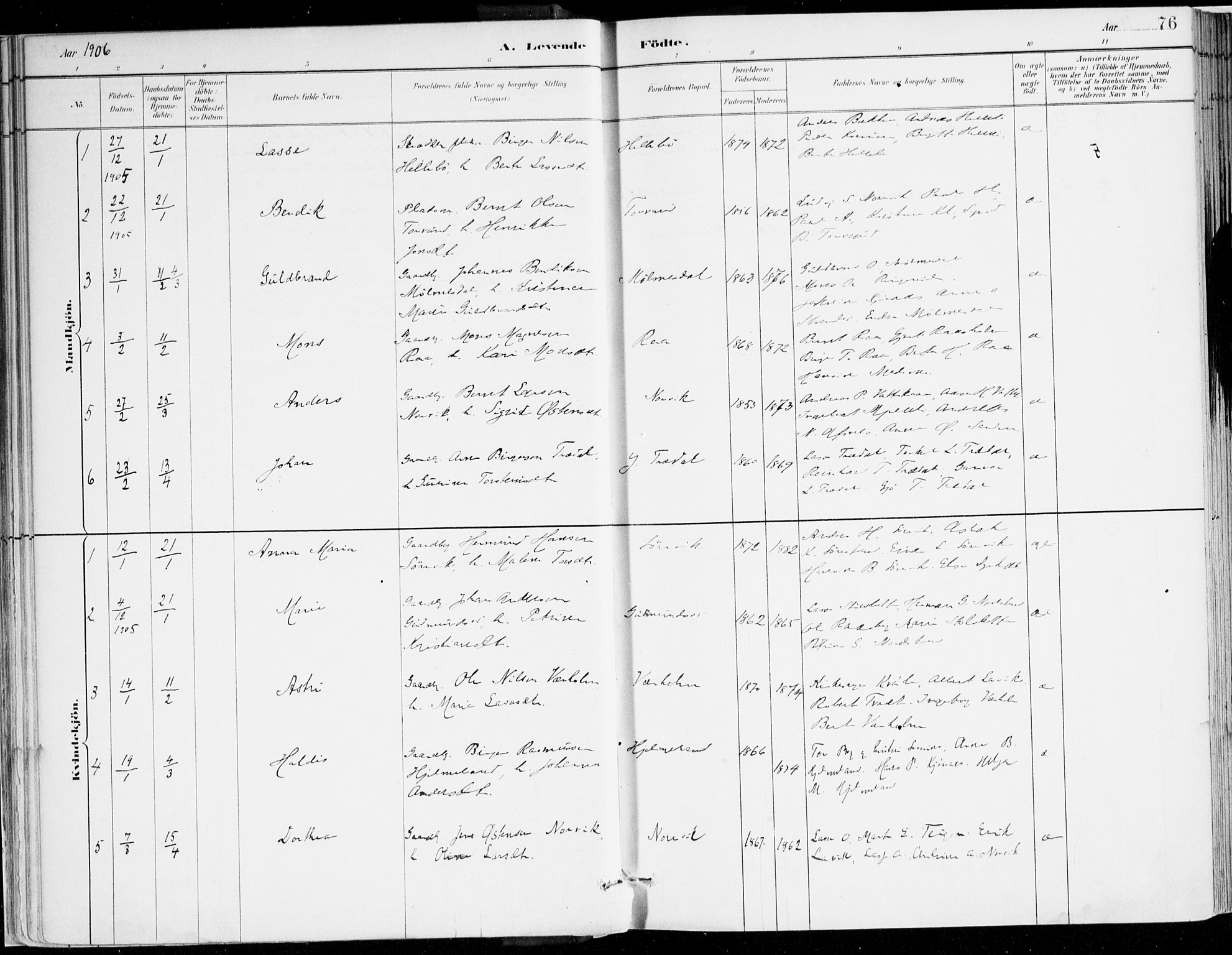 Lavik sokneprestembete, AV/SAB-A-80901: Parish register (official) no. B 1, 1882-1908, p. 76