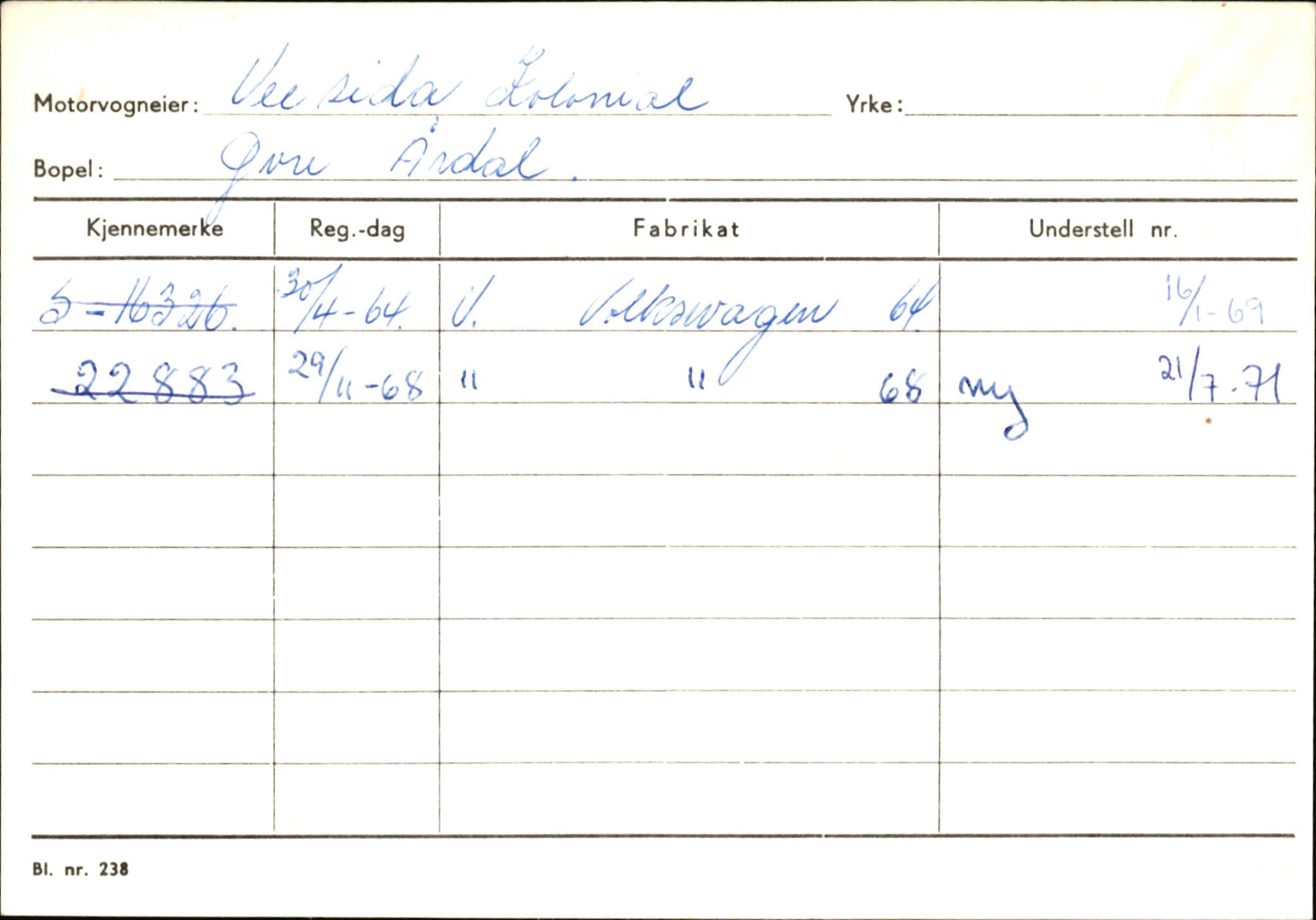 Statens vegvesen, Sogn og Fjordane vegkontor, SAB/A-5301/4/F/L0146: Registerkort Årdal R-Å samt diverse kort, 1945-1975, p. 1152