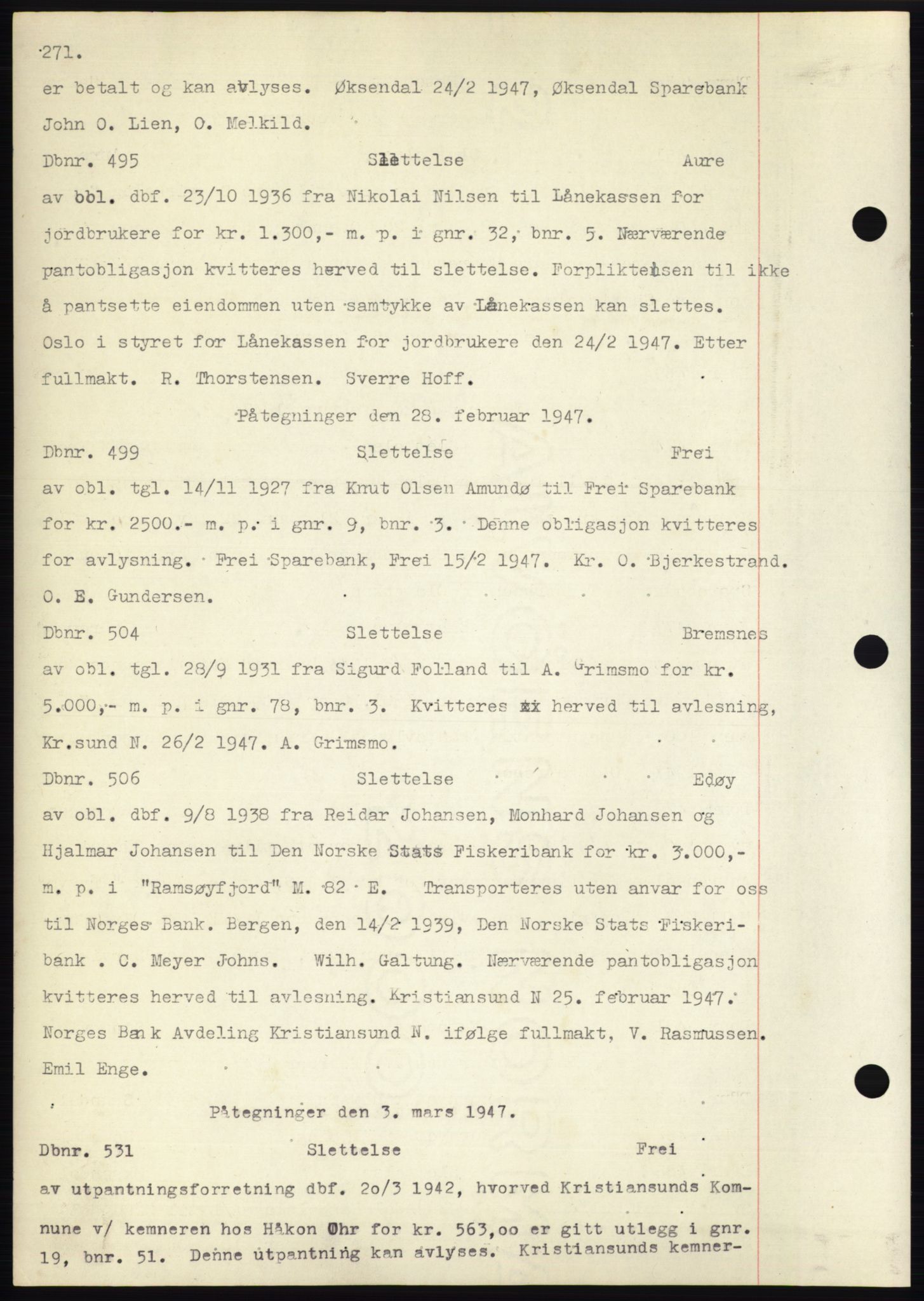 Nordmøre sorenskriveri, SAT/A-4132/1/2/2Ca: Mortgage book no. C82b, 1946-1951, Diary no: : 495/1947