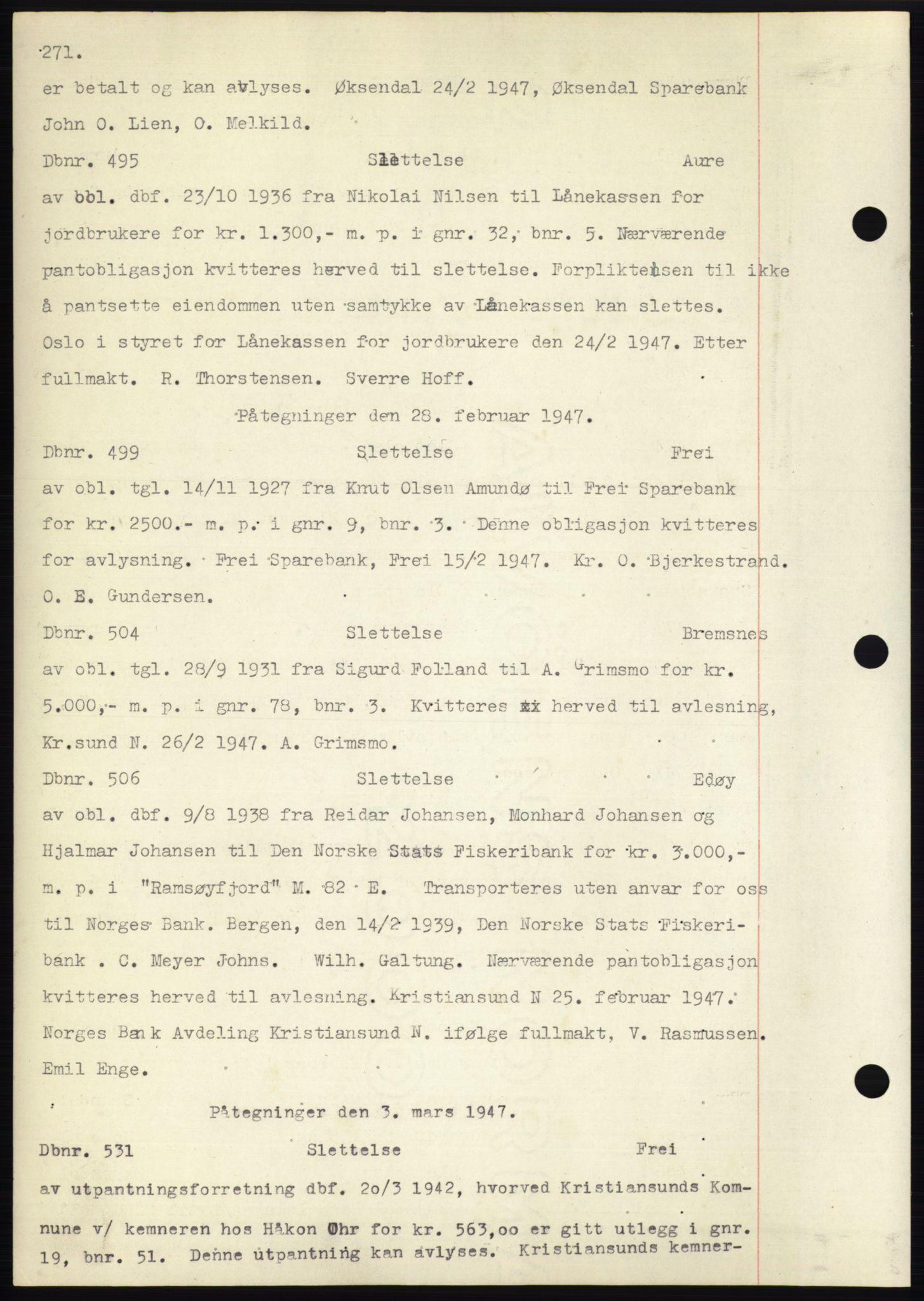 Nordmøre sorenskriveri, AV/SAT-A-4132/1/2/2Ca: Mortgage book no. C82b, 1946-1951, Diary no: : 495/1947