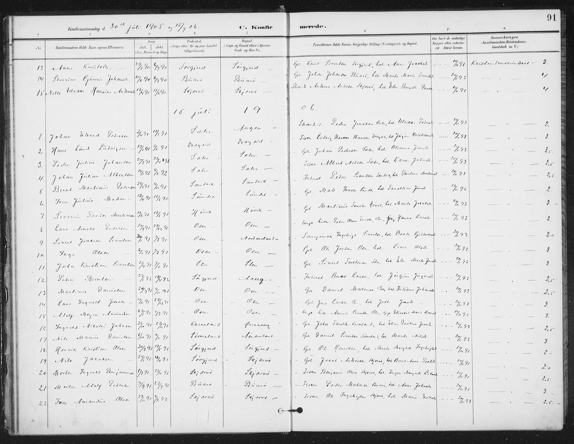 Ministerialprotokoller, klokkerbøker og fødselsregistre - Sør-Trøndelag, SAT/A-1456/658/L0723: Parish register (official) no. 658A02, 1897-1912, p. 91