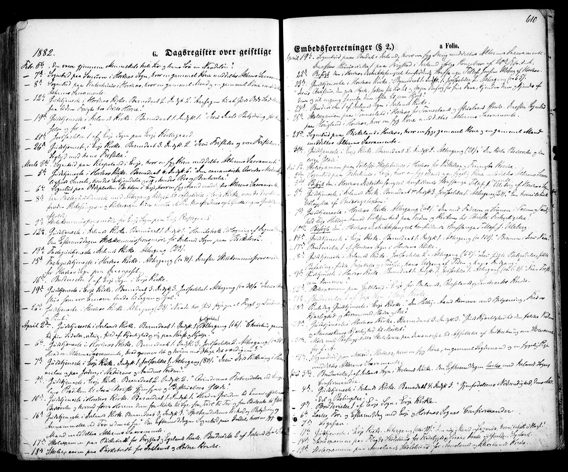Evje sokneprestkontor, SAK/1111-0008/F/Fa/Faa/L0006: Parish register (official) no. A 6, 1866-1884, p. 610