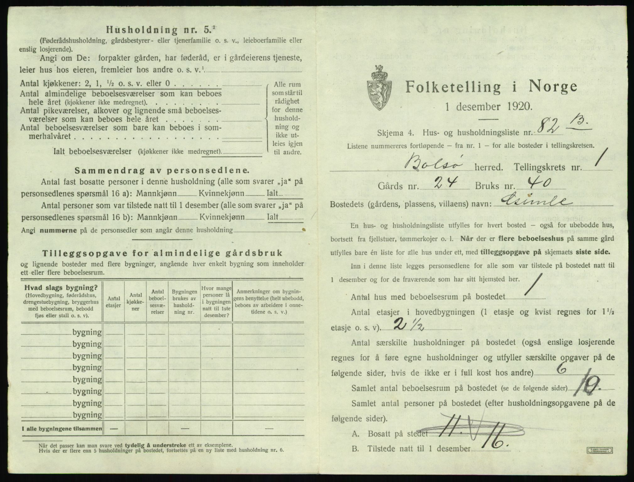 SAT, 1920 census for Bolsøy, 1920, p. 221