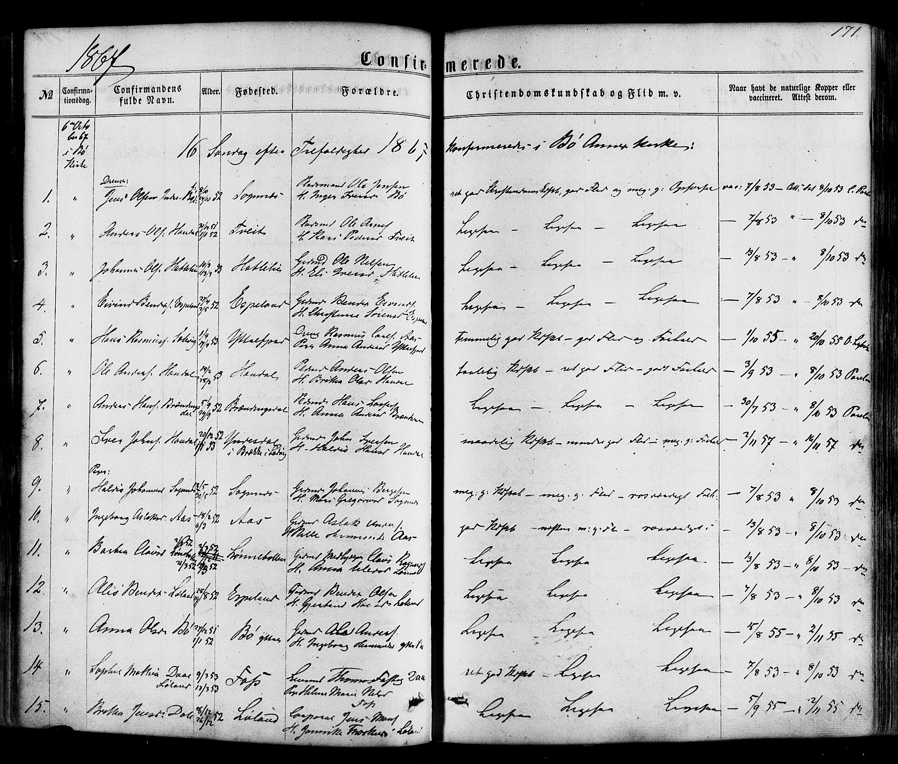 Hyllestad sokneprestembete, SAB/A-80401: Parish register (official) no. A 1, 1861-1886, p. 171