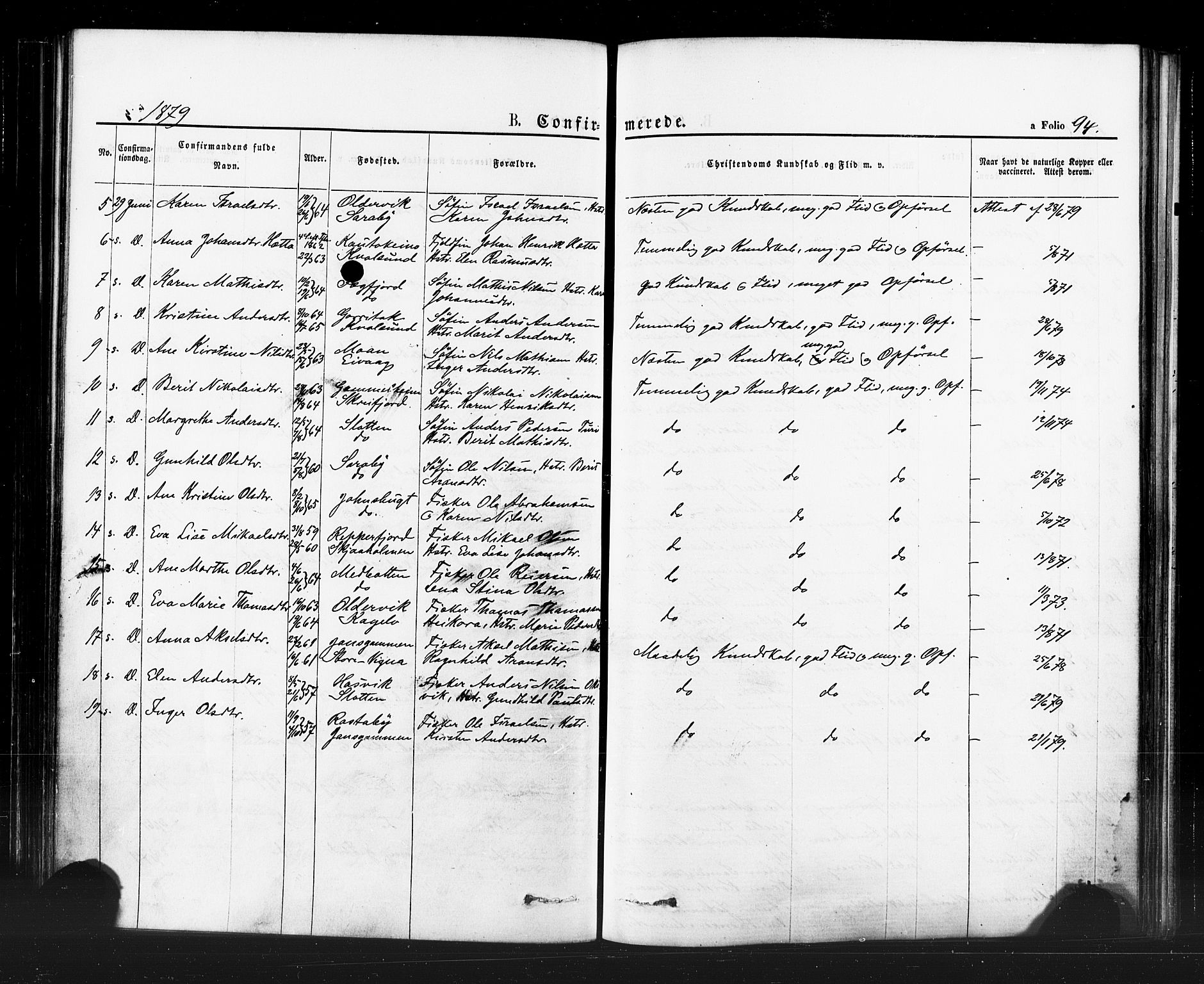 Hammerfest sokneprestkontor, SATØ/S-1347/H/Ha/L0007.kirke: Parish register (official) no. 7, 1869-1884, p. 94