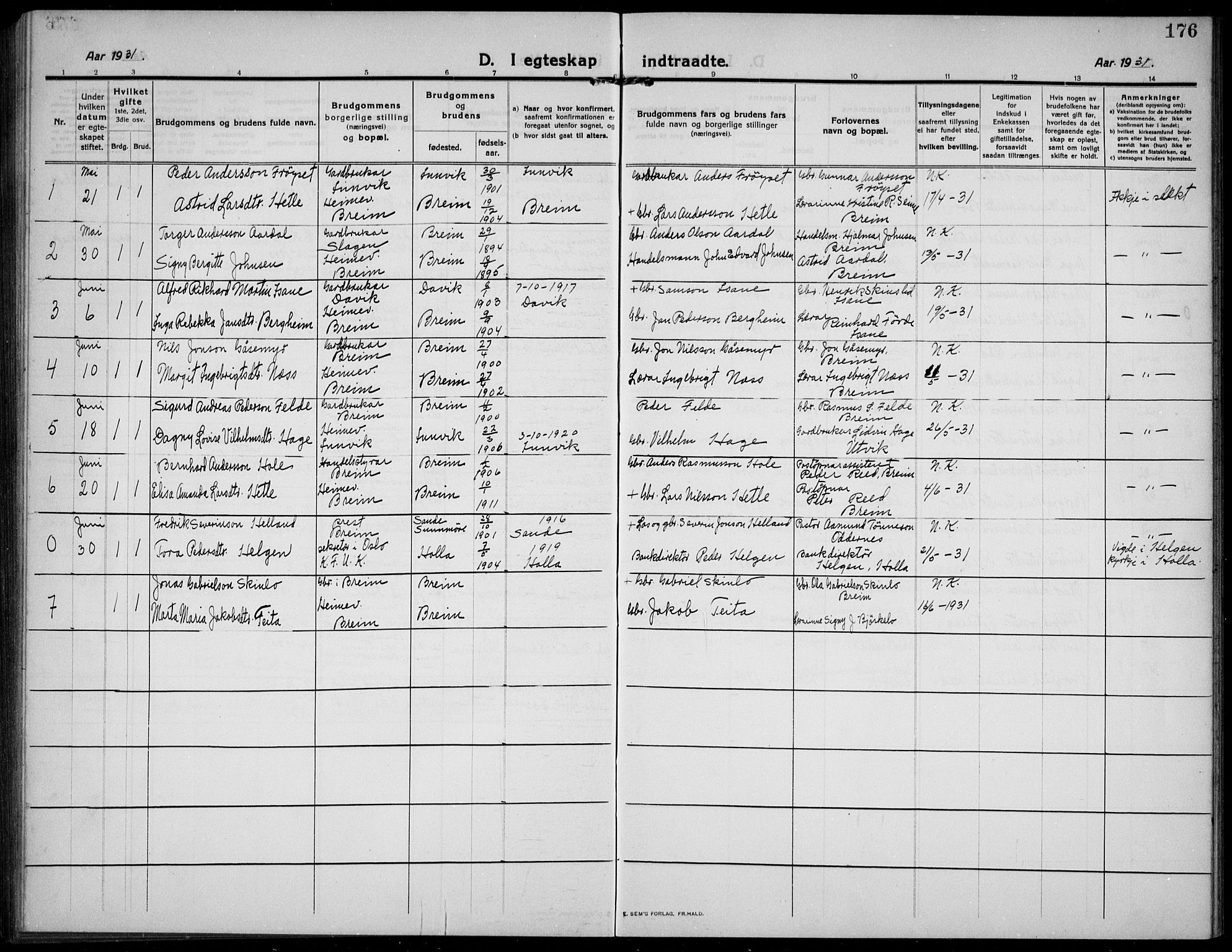 Gloppen sokneprestembete, SAB/A-80101/H/Hab/Habc/L0003: Parish register (copy) no. C 3, 1911-1938, p. 176