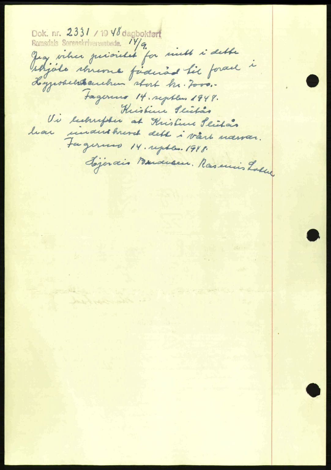 Romsdal sorenskriveri, AV/SAT-A-4149/1/2/2C: Mortgage book no. A17, 1944-1945, Diary no: : 207/1945