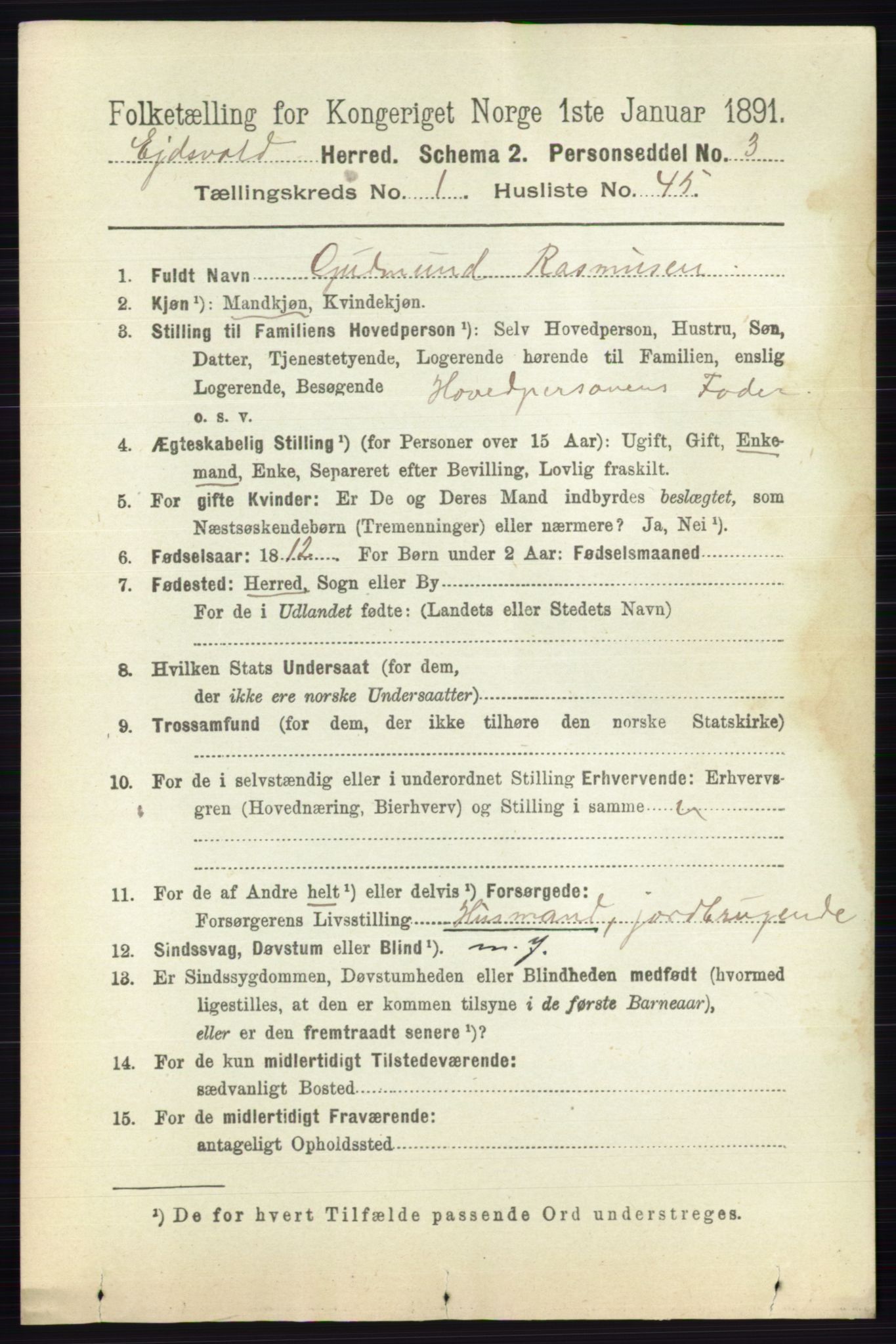 RA, 1891 census for 0237 Eidsvoll, 1891, p. 494