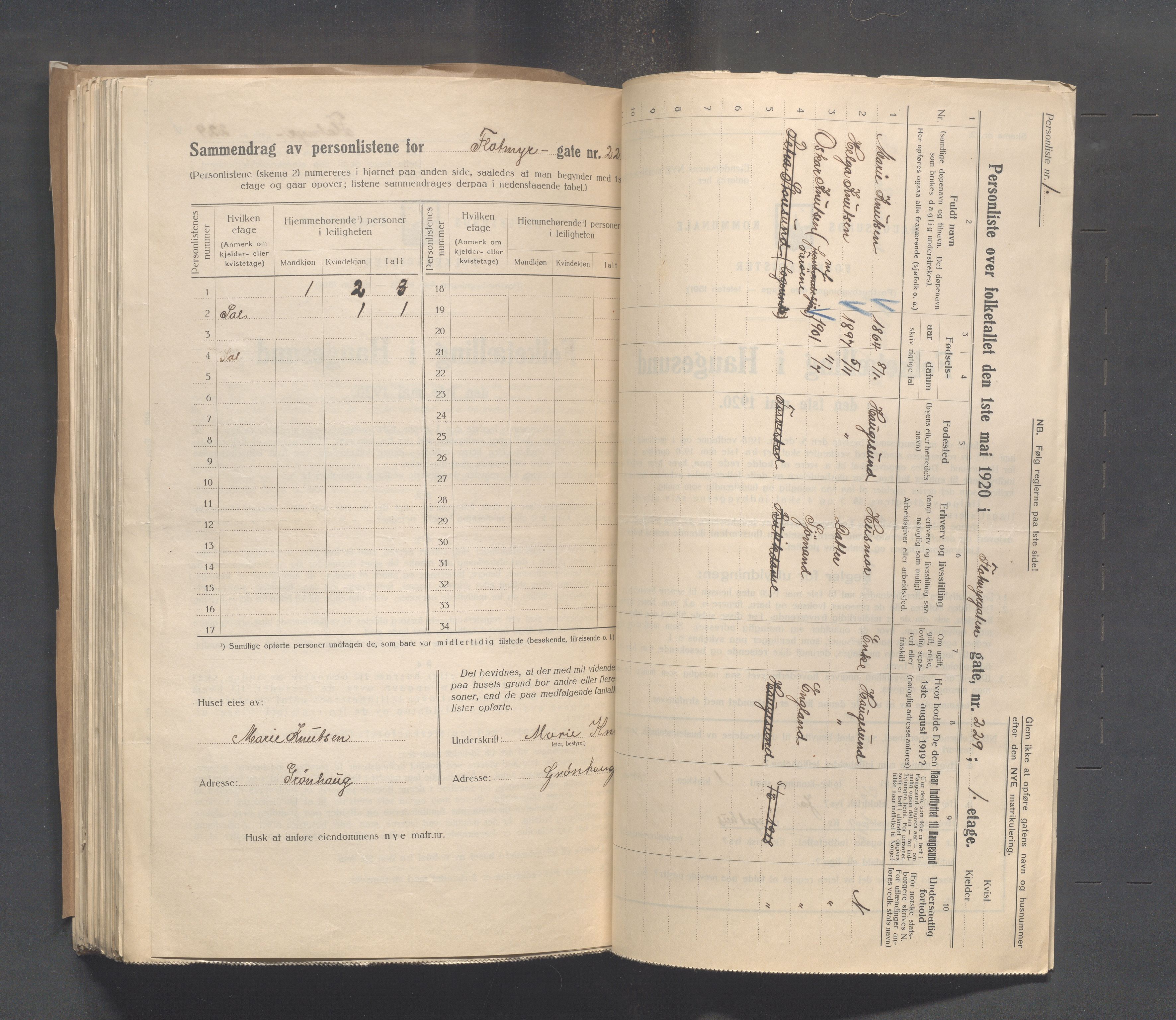 IKAR, Local census 1.5.1920 for Haugesund, 1920, p. 1009