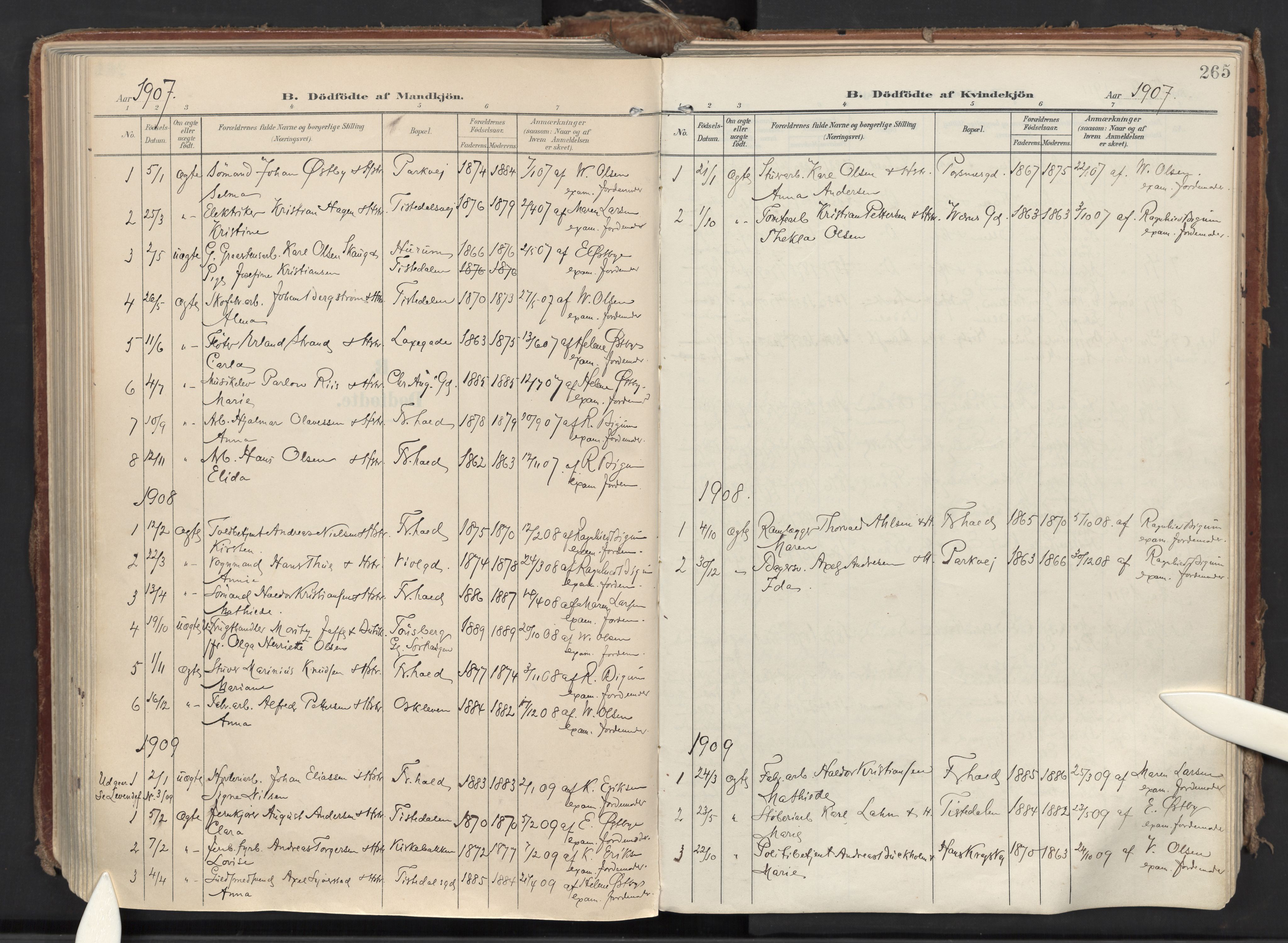 Halden prestekontor Kirkebøker, SAO/A-10909/F/Fa/L0015: Parish register (official) no. I 15, 1907-1925, p. 265