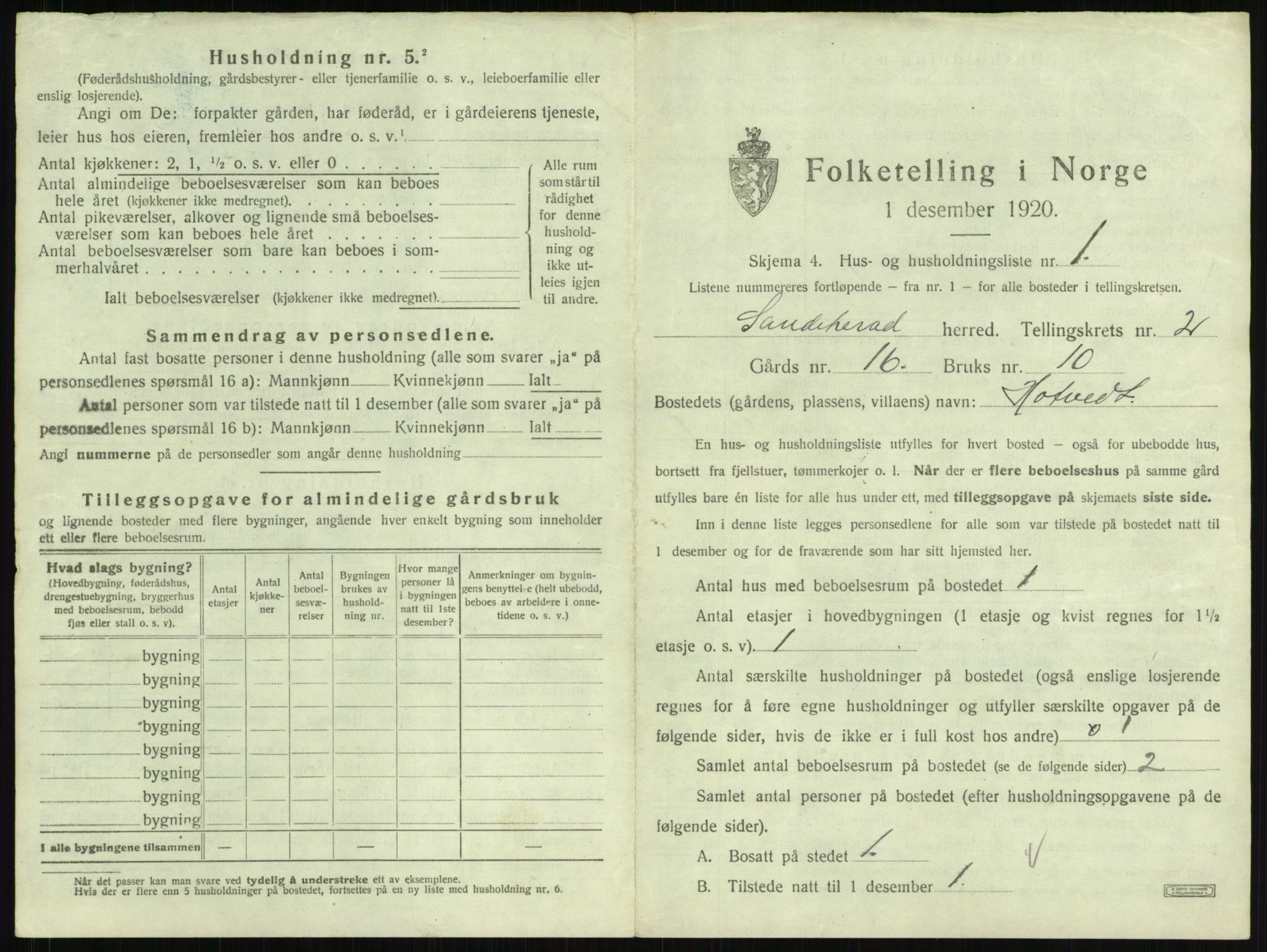 SAKO, 1920 census for Sandeherred, 1920, p. 150