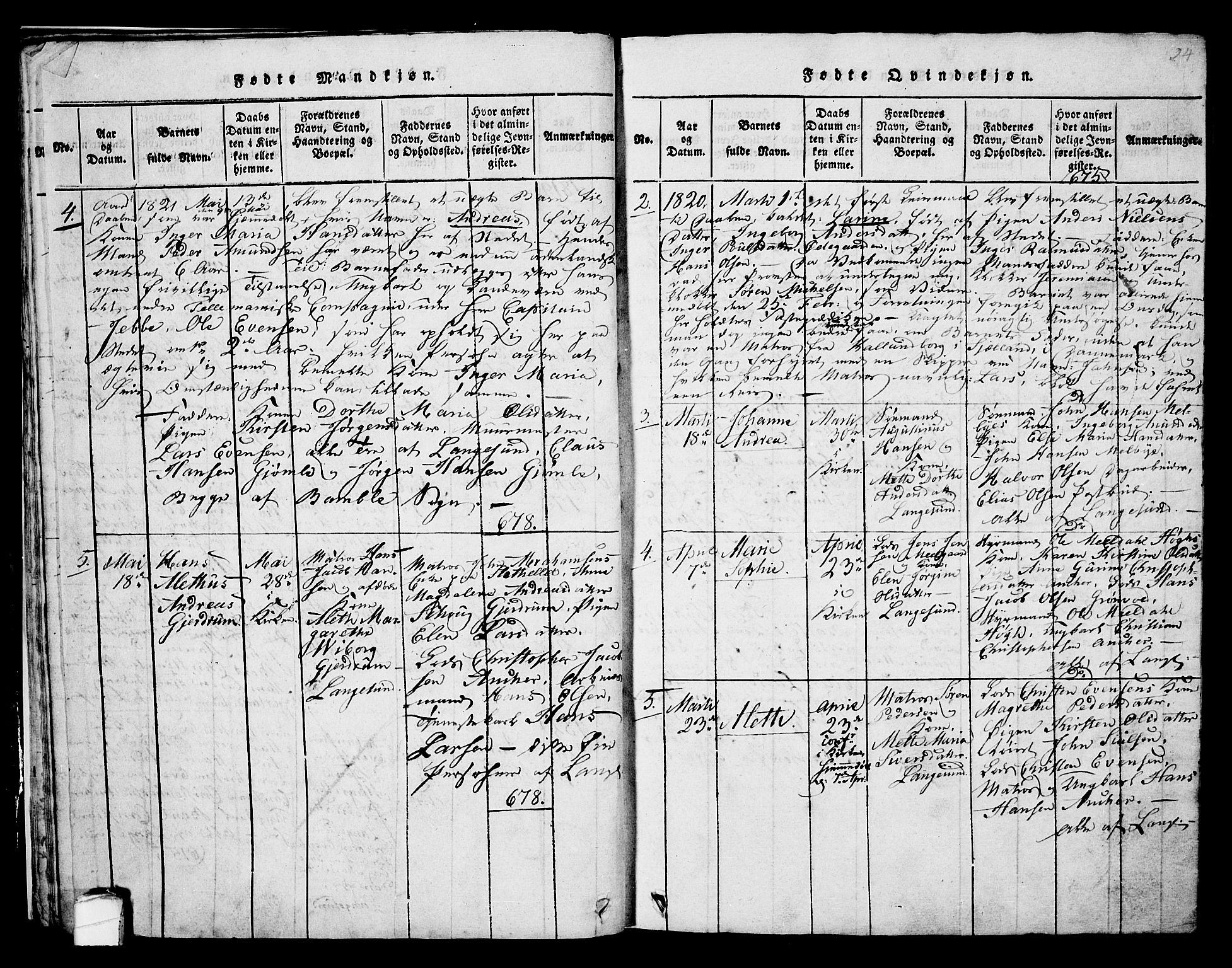 Langesund kirkebøker, SAKO/A-280/G/Ga/L0003: Parish register (copy) no. 3, 1815-1858, p. 23-24