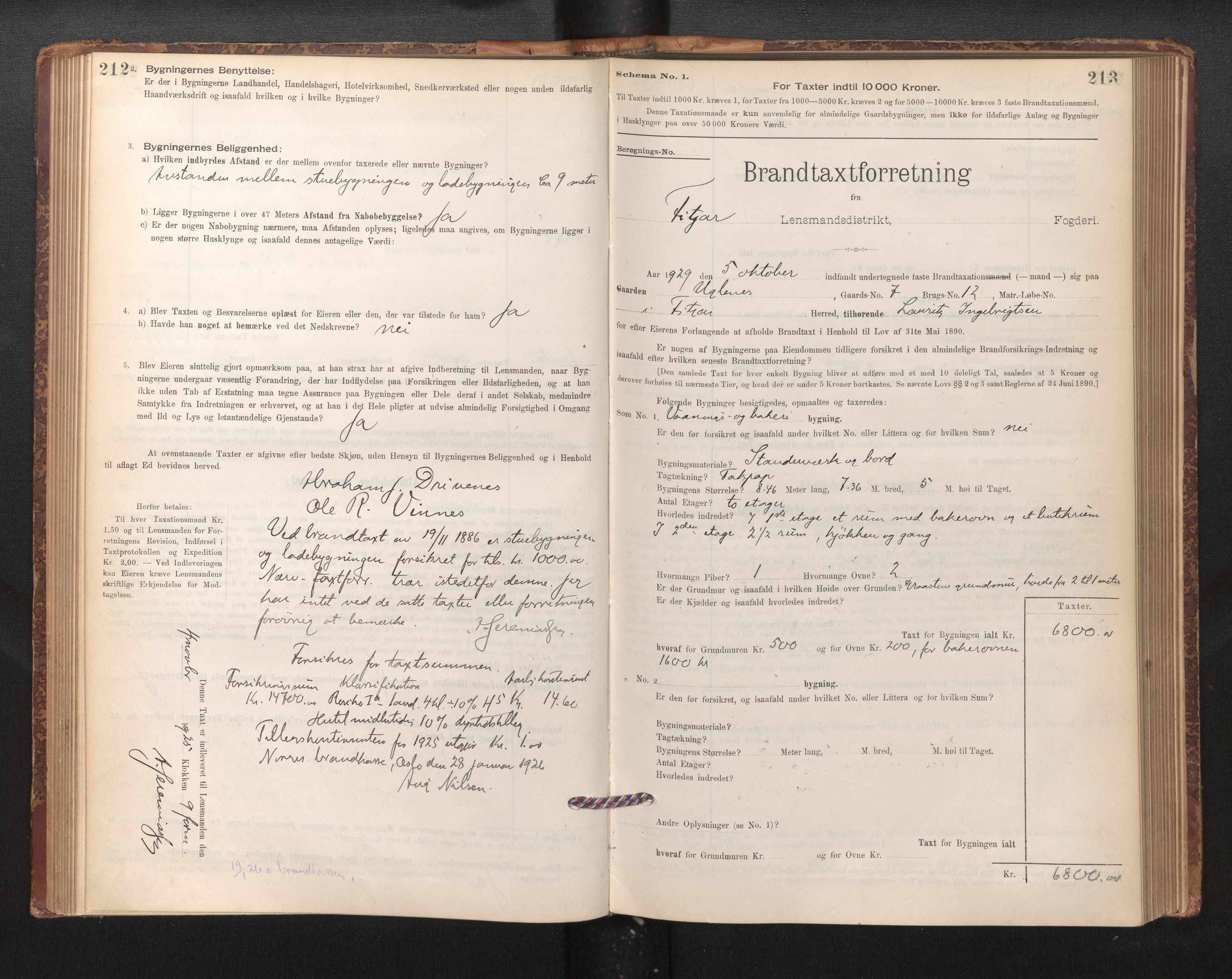 Lensmannen i Fitjar, SAB/A-32001/0012/L0001: Branntakstprotokoll, skjematakst, 1895-1948, p. 212-213