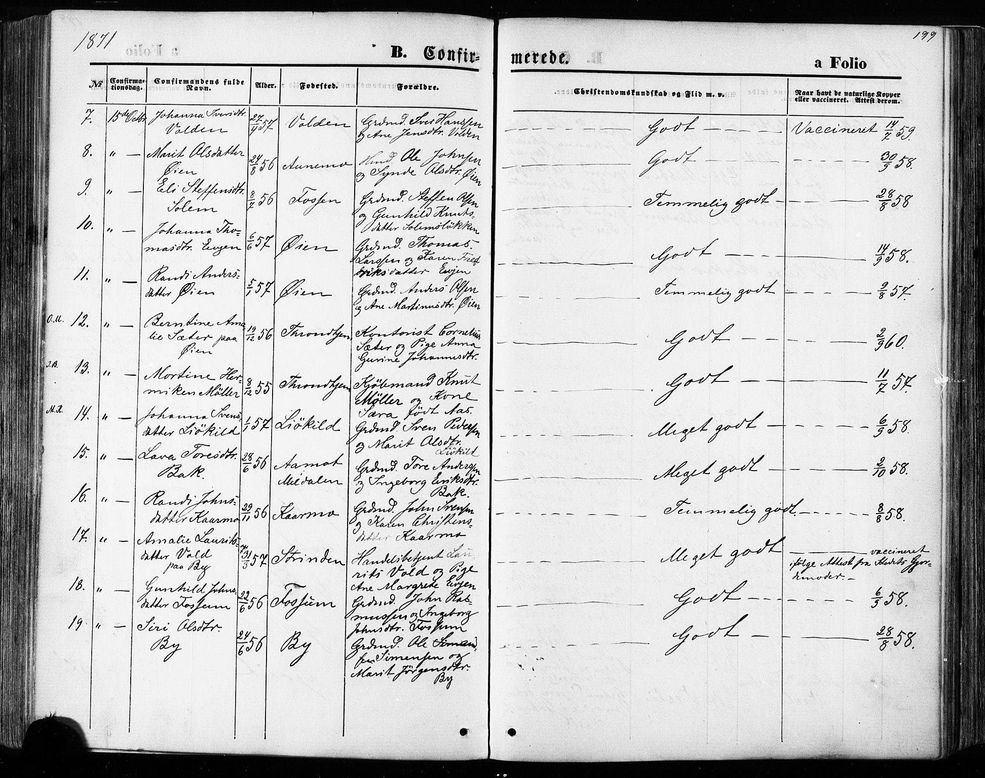 Ministerialprotokoller, klokkerbøker og fødselsregistre - Sør-Trøndelag, SAT/A-1456/668/L0807: Parish register (official) no. 668A07, 1870-1880, p. 199