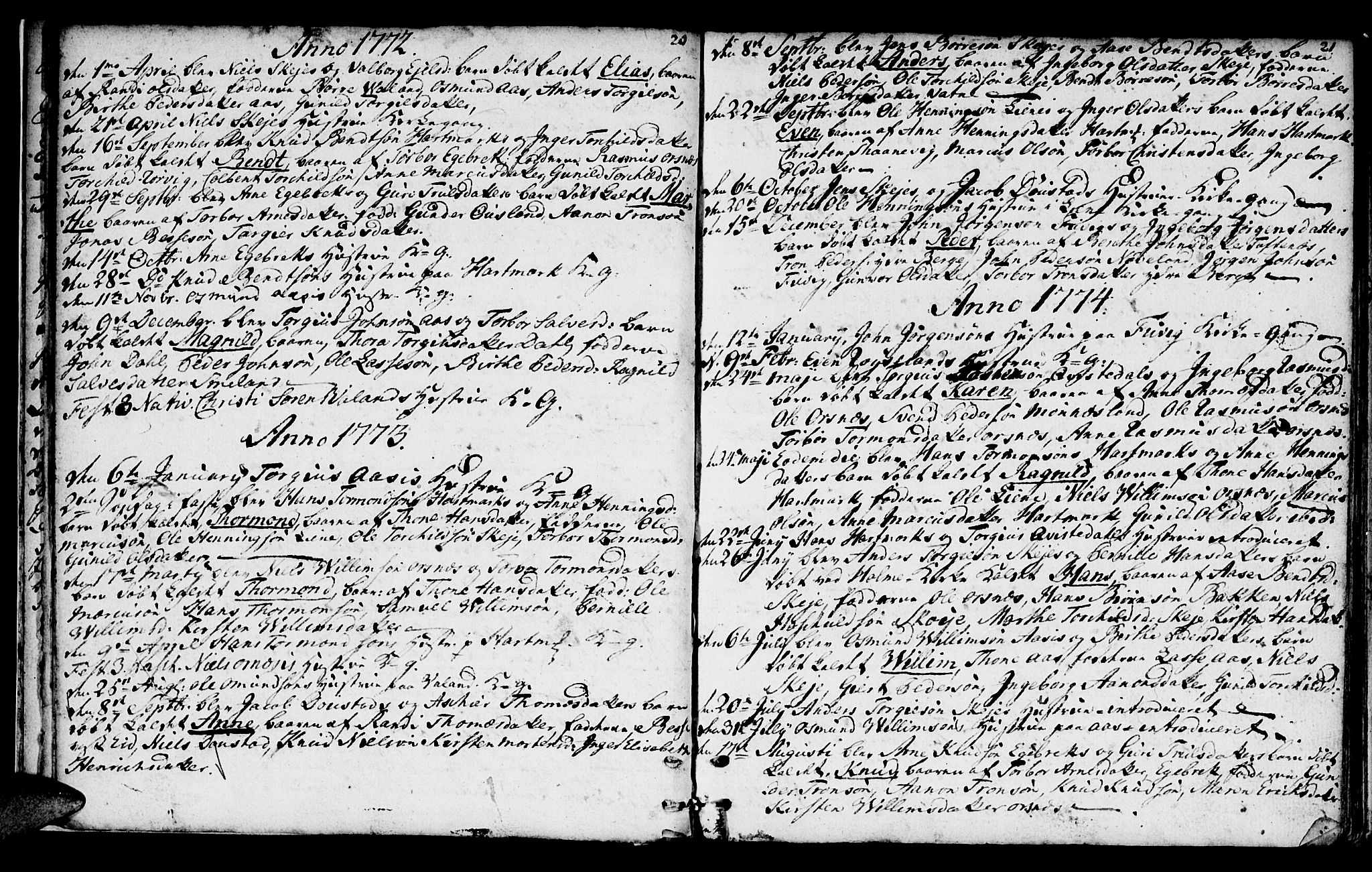 Mandal sokneprestkontor, SAK/1111-0030/F/Fa/Fab/L0002: Parish register (official) no. A 2, 1753-1801, p. 20-21
