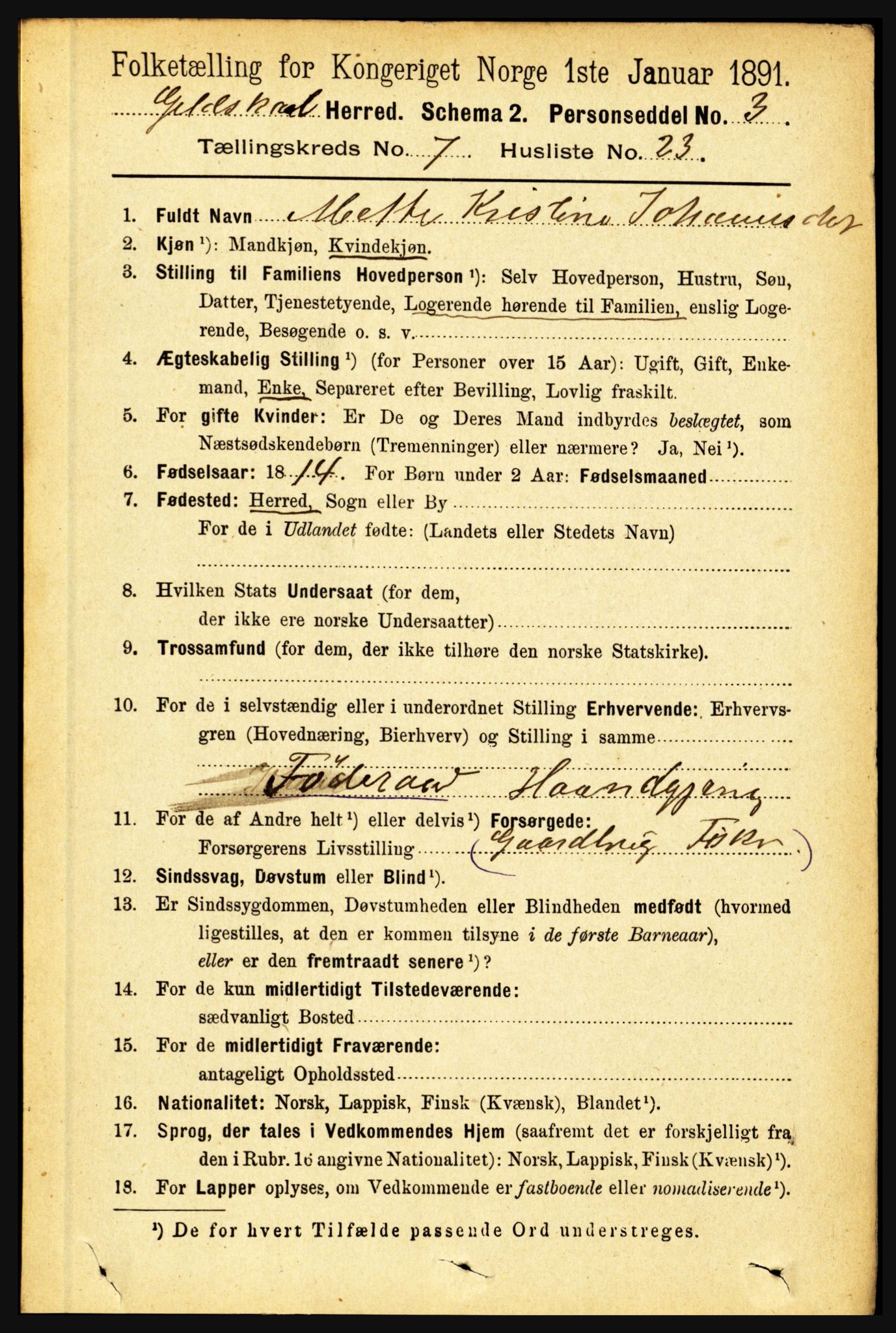 RA, 1891 census for 1838 Gildeskål, 1891, p. 2350