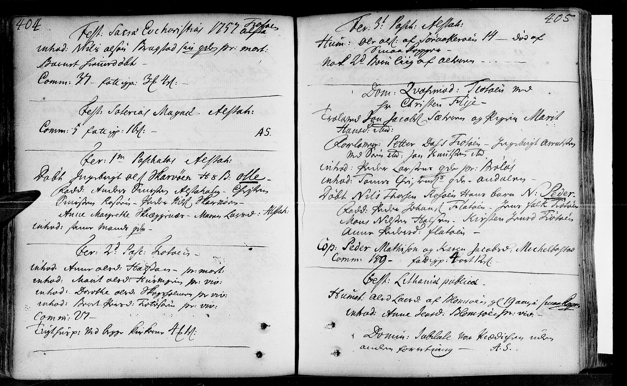 Ministerialprotokoller, klokkerbøker og fødselsregistre - Nordland, SAT/A-1459/830/L0435: Parish register (official) no. 830A04, 1737-1768, p. 404-405