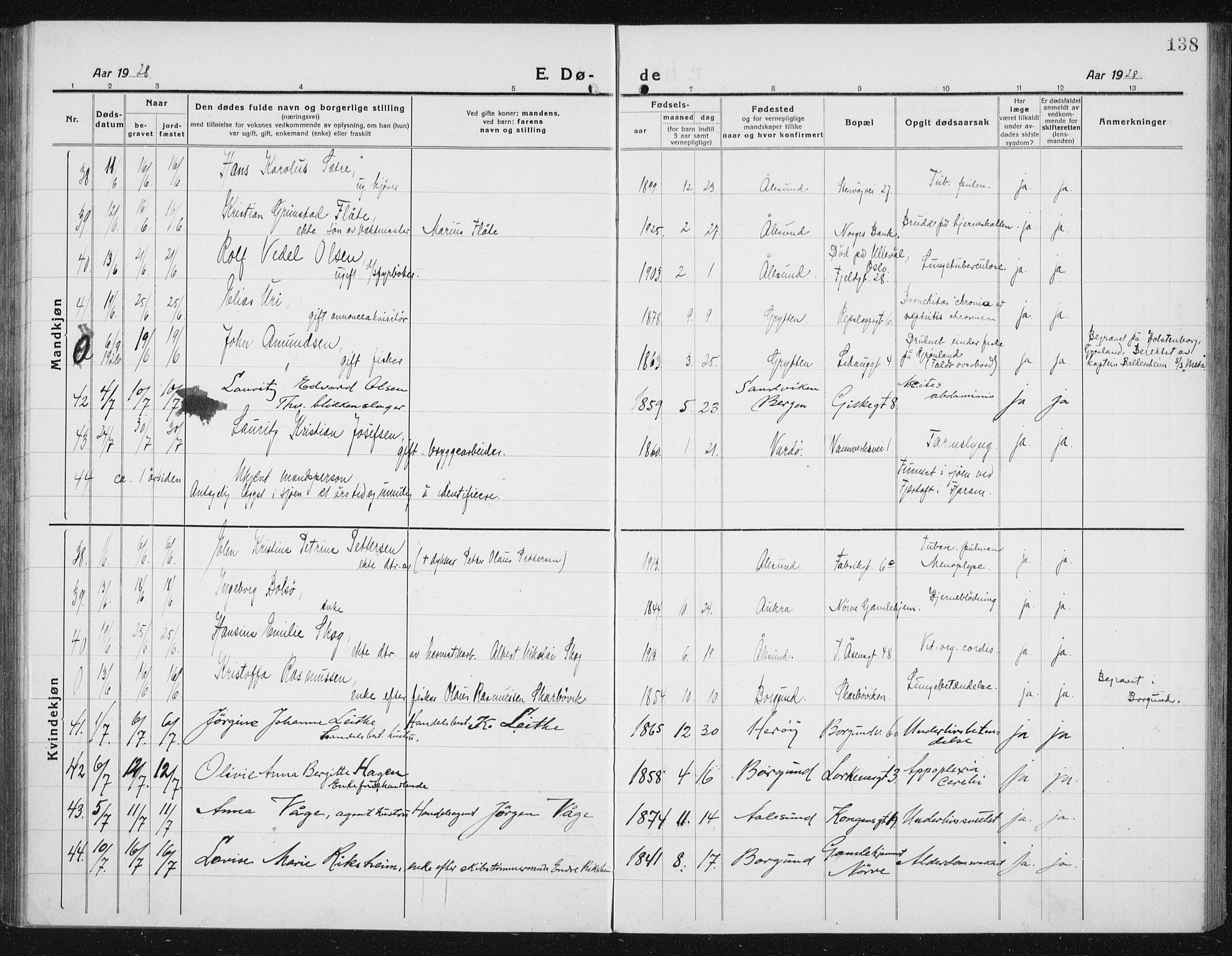 Ministerialprotokoller, klokkerbøker og fødselsregistre - Møre og Romsdal, AV/SAT-A-1454/529/L0474: Parish register (copy) no. 529C11, 1918-1938, p. 138