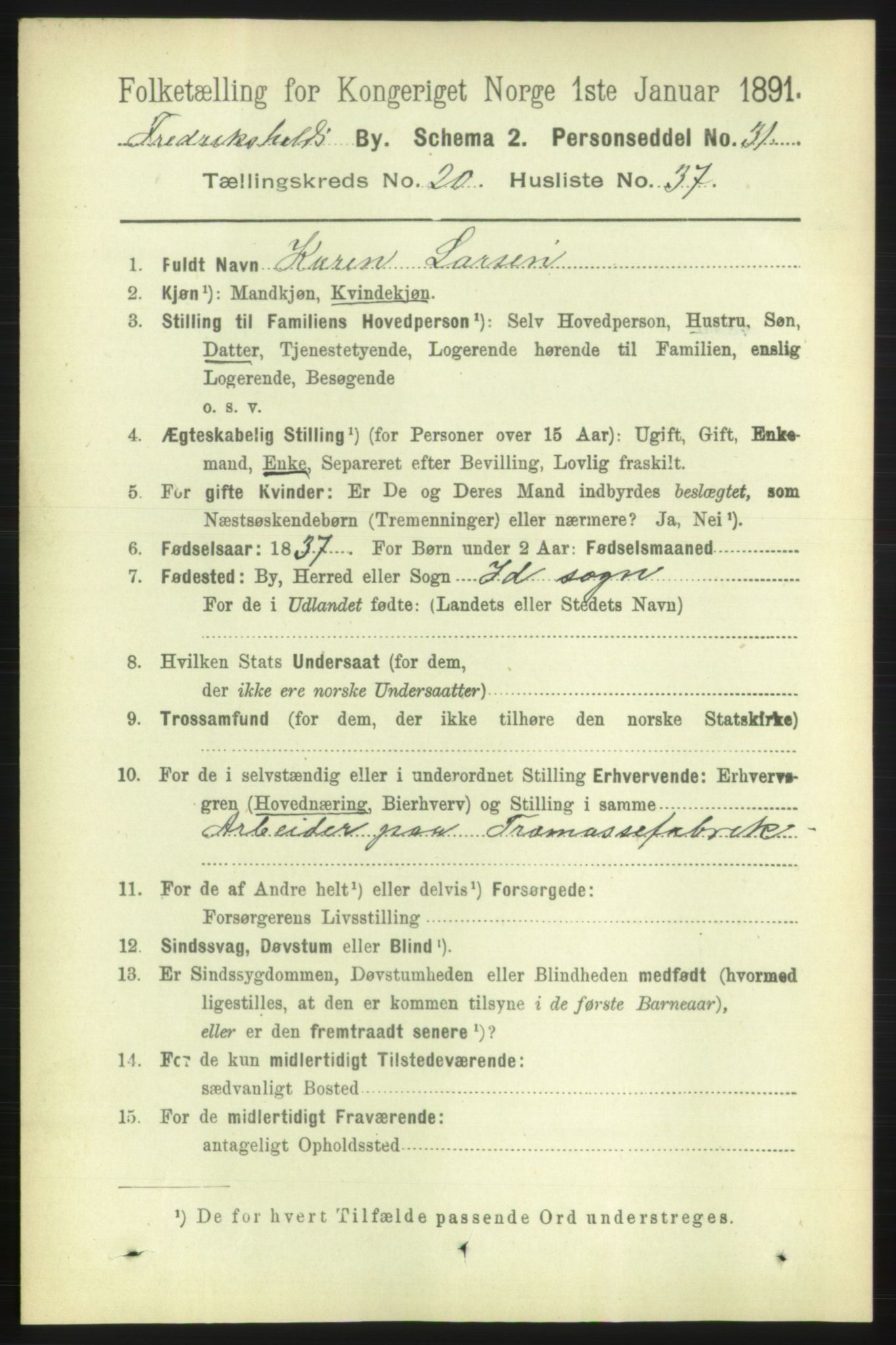 RA, 1891 census for 0101 Fredrikshald, 1891, p. 12888