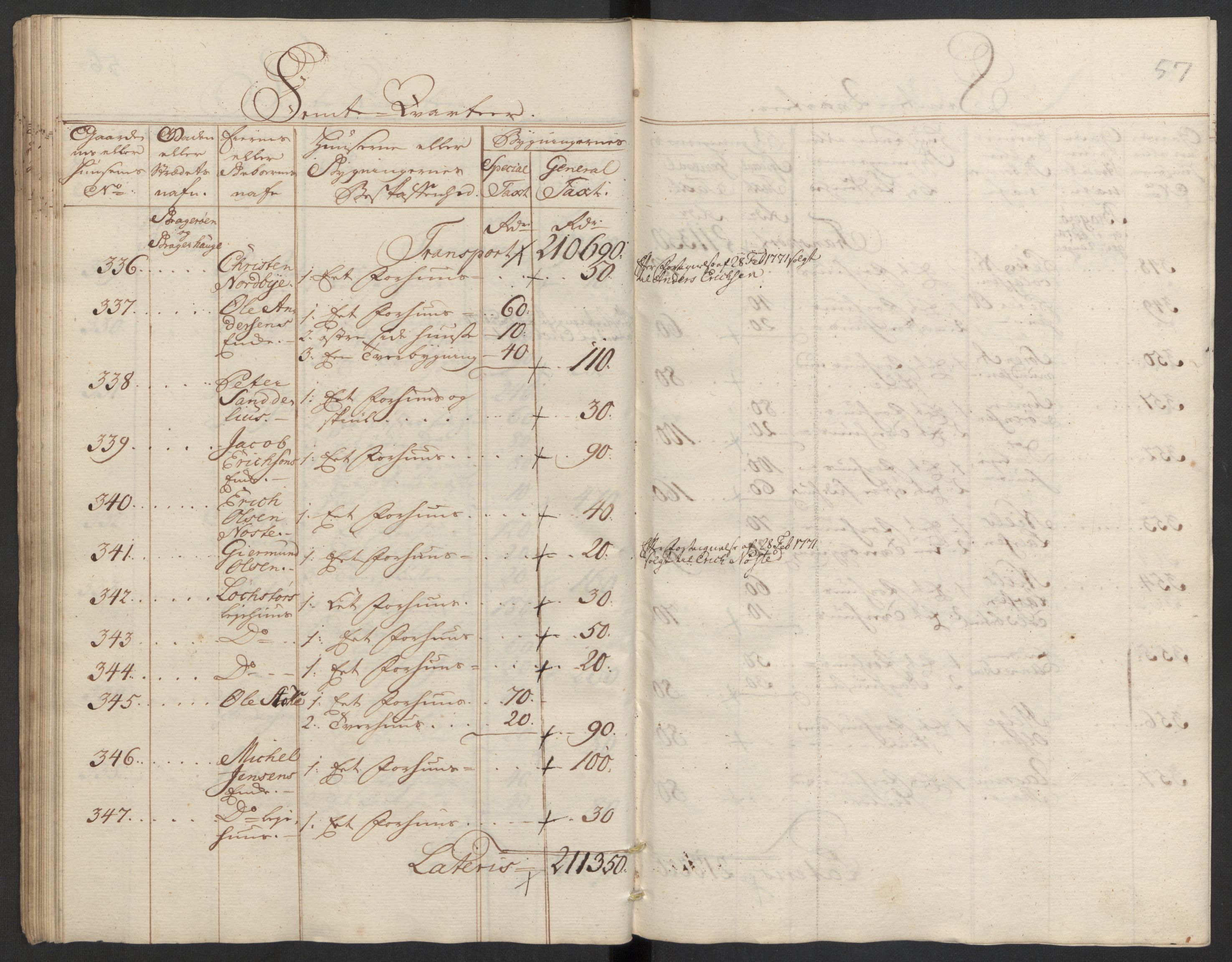 Kommersekollegiet, Brannforsikringskontoret 1767-1814, AV/RA-EA-5458/F/Fa/L0008/0002: Bragernes / Branntakstprotokoll, 1767, p. 57