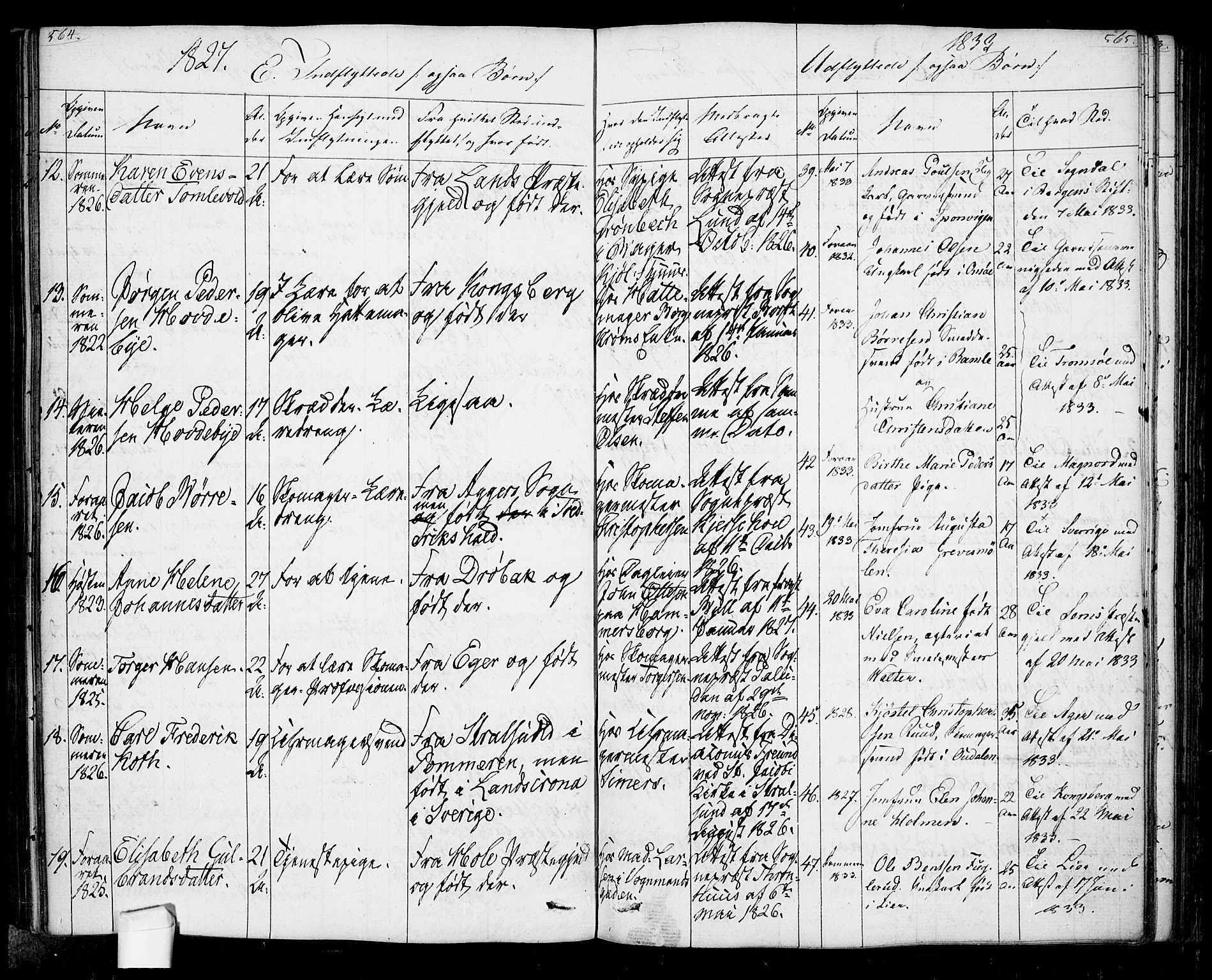 Oslo domkirke Kirkebøker, SAO/A-10752/F/Fa/L0022: Parish register (official) no. 22, 1824-1829, p. 564-565