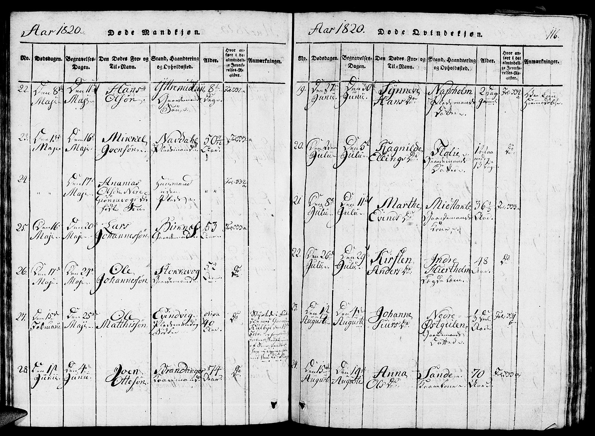 Gulen sokneprestembete, AV/SAB-A-80201/H/Haa/Haaa/L0018: Parish register (official) no. A 18, 1816-1825, p. 116