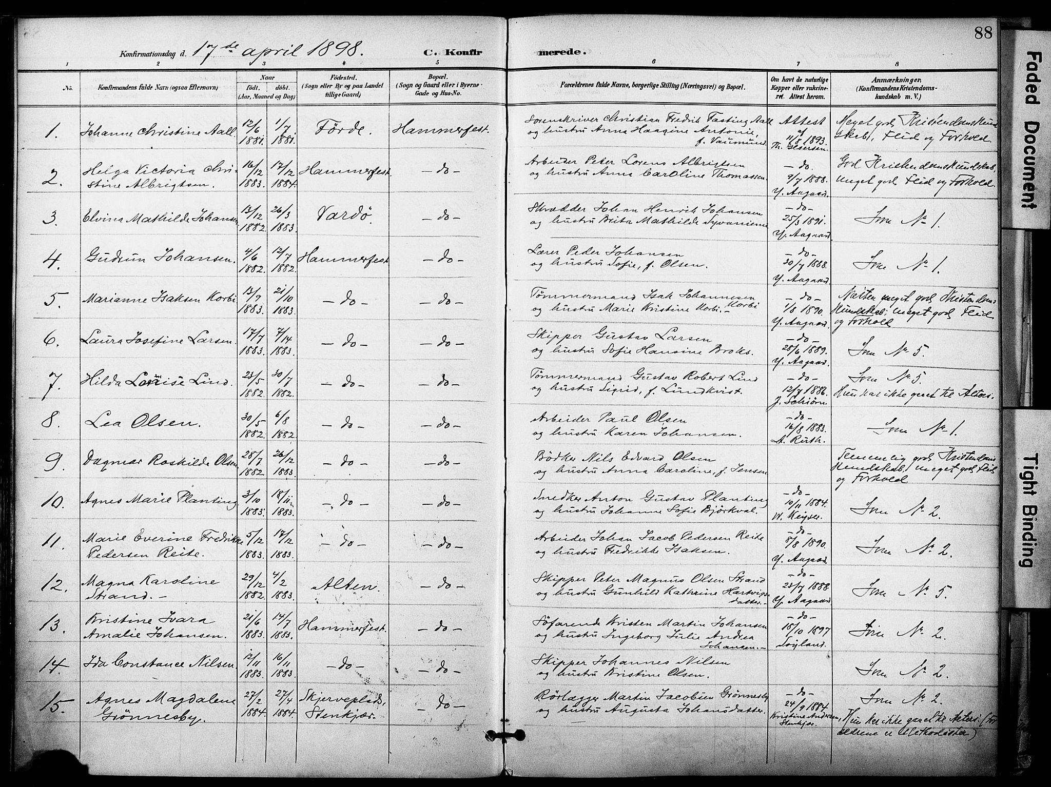 Hammerfest sokneprestkontor, AV/SATØ-S-1347/H/Ha/L0010.kirke: Parish register (official) no. 10, 1898-1905, p. 88