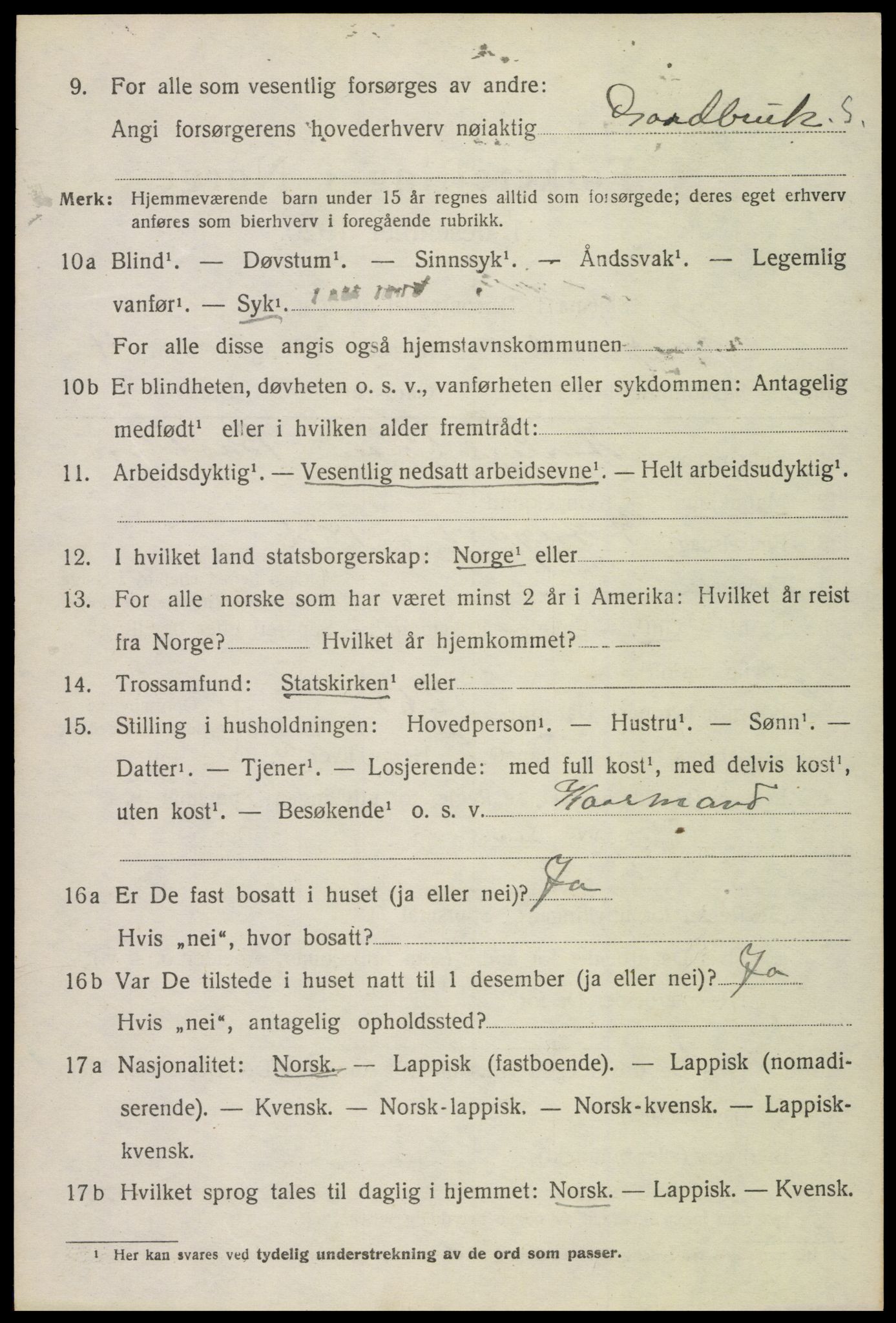 SAT, 1920 census for Langenes, 1920, p. 1521