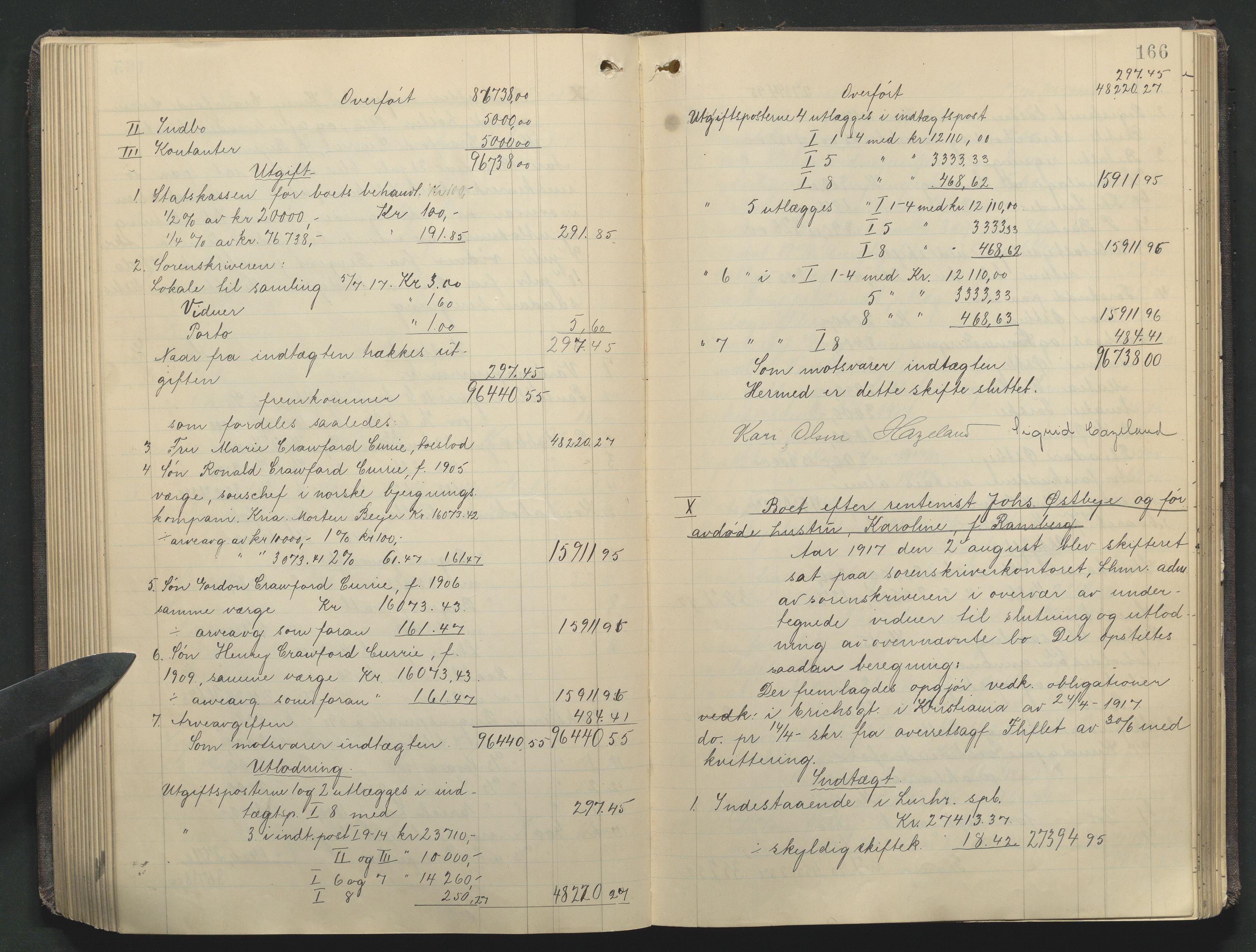 Sør-Gudbrandsdal tingrett, AV/SAH-TING-004/J/Ja/Jae/L0002: Skifteutlodningsprotokoll - landet, 1912-1921, p. 166