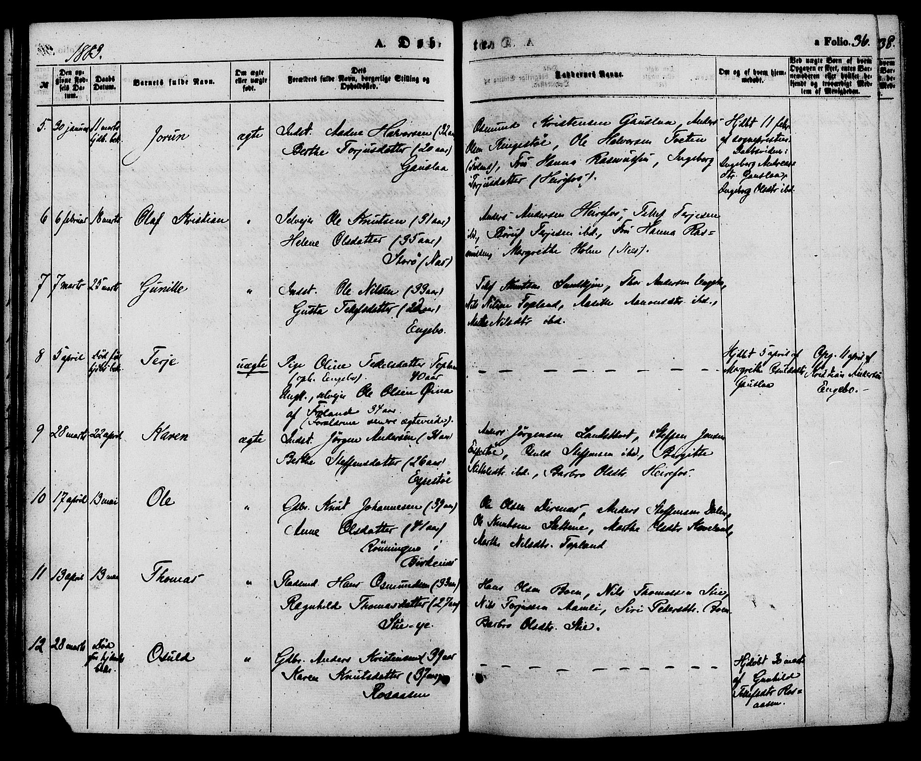 Herefoss sokneprestkontor, AV/SAK-1111-0019/F/Fa/Faa/L0002: Parish register (official) no. A 2, 1861-1886, p. 36