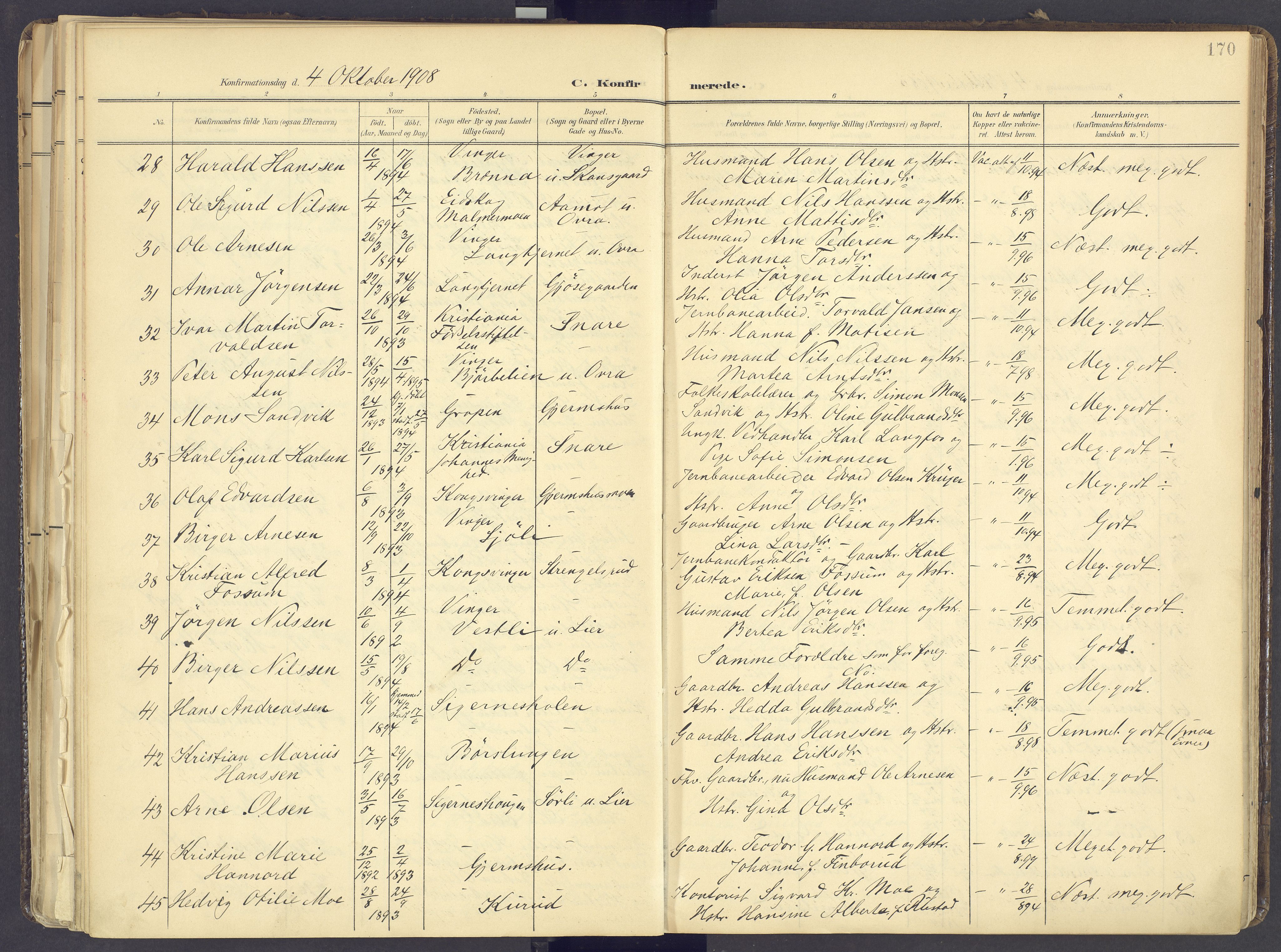 Vinger prestekontor, AV/SAH-PREST-024/H/Ha/Haa/L0017: Parish register (official) no. 17, 1901-1927, p. 170