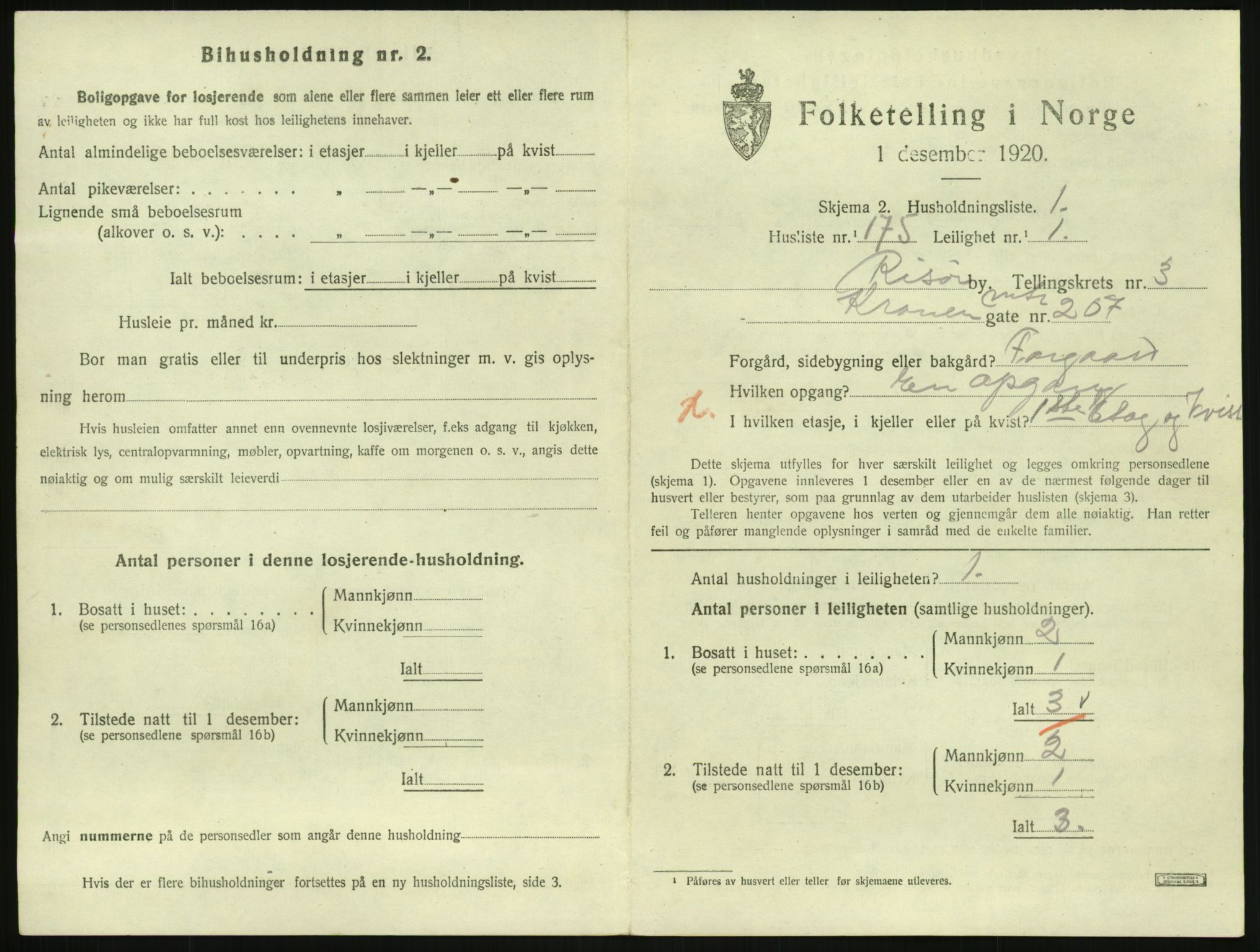 SAK, 1920 census for Risør, 1920, p. 3009