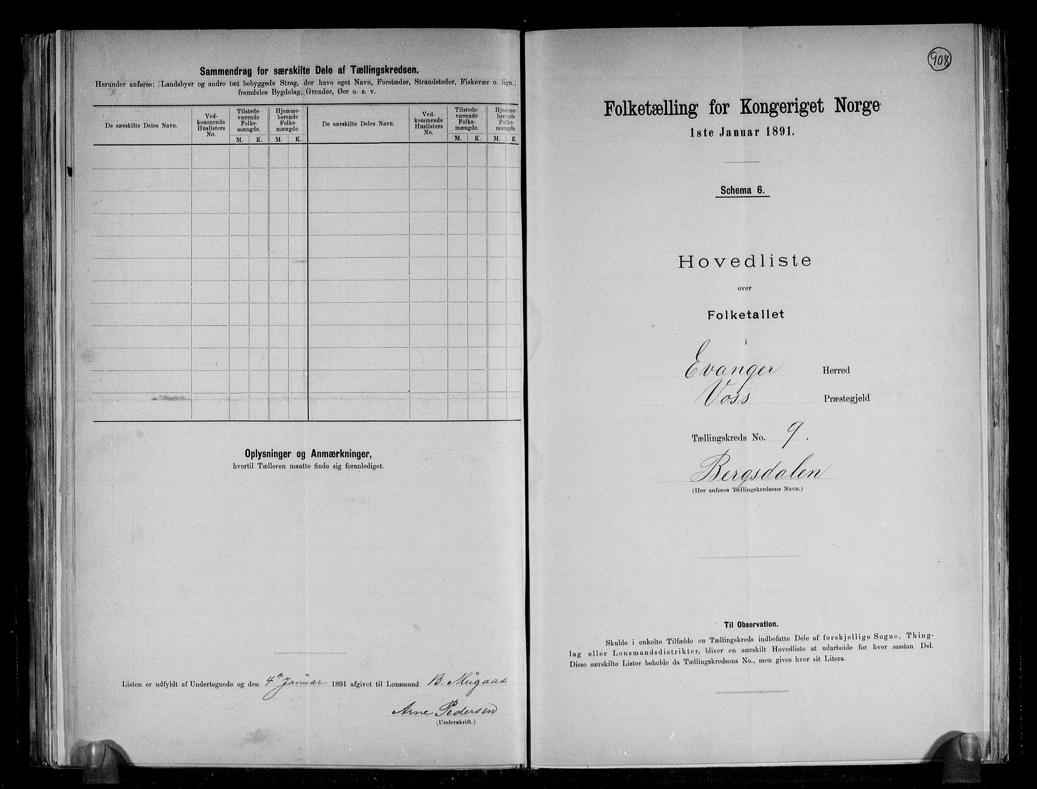 RA, 1891 census for 1237 Evanger, 1891, p. 21