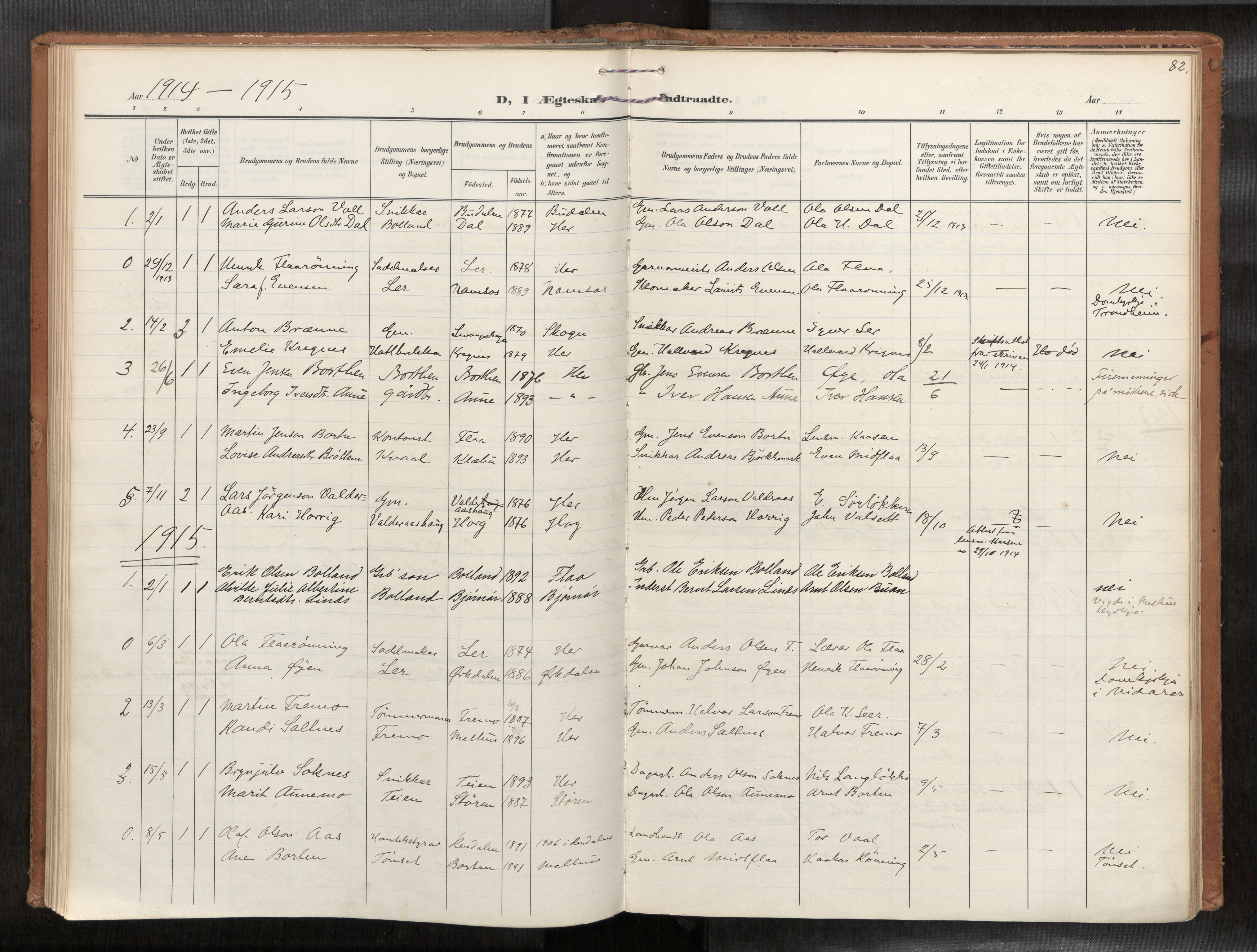 Ministerialprotokoller, klokkerbøker og fødselsregistre - Sør-Trøndelag, SAT/A-1456/693/L1119b: Parish register (official) no. 693A02, 1906-1936, p. 82