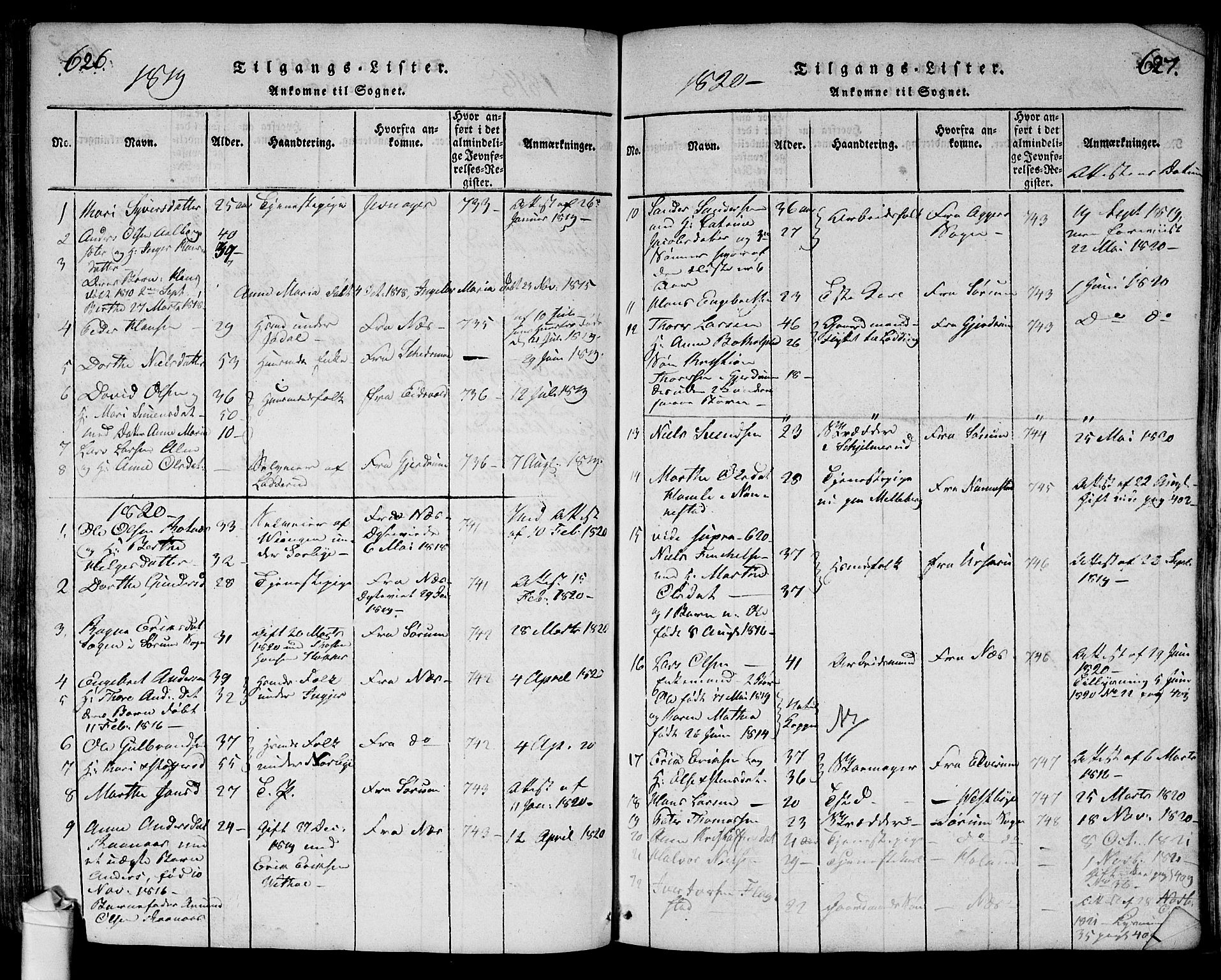 Ullensaker prestekontor Kirkebøker, SAO/A-10236a/G/Ga/L0001: Parish register (copy) no. I 1, 1815-1835, p. 626-627