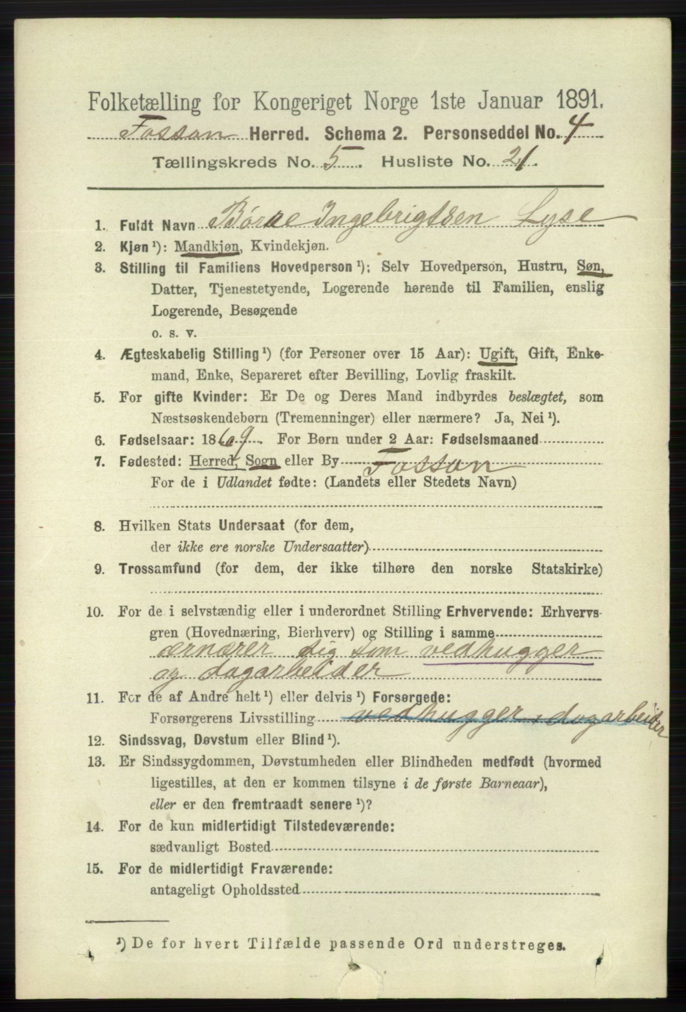 RA, 1891 census for 1129 Forsand, 1891, p. 897