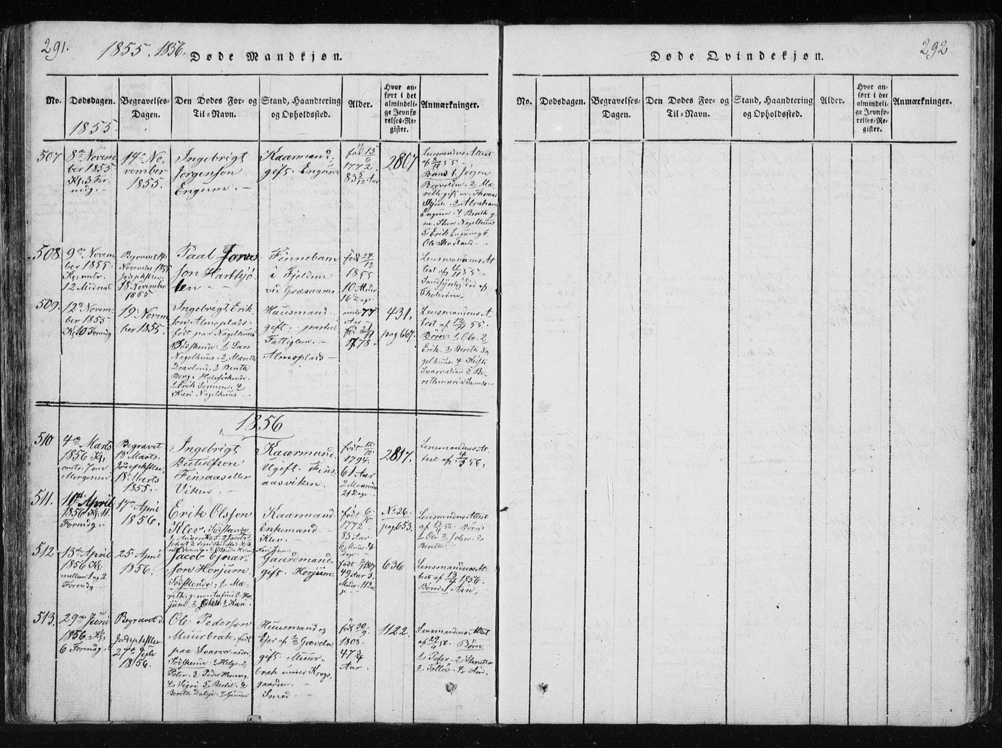 Ministerialprotokoller, klokkerbøker og fødselsregistre - Nord-Trøndelag, SAT/A-1458/749/L0469: Parish register (official) no. 749A03, 1817-1857, p. 291-292