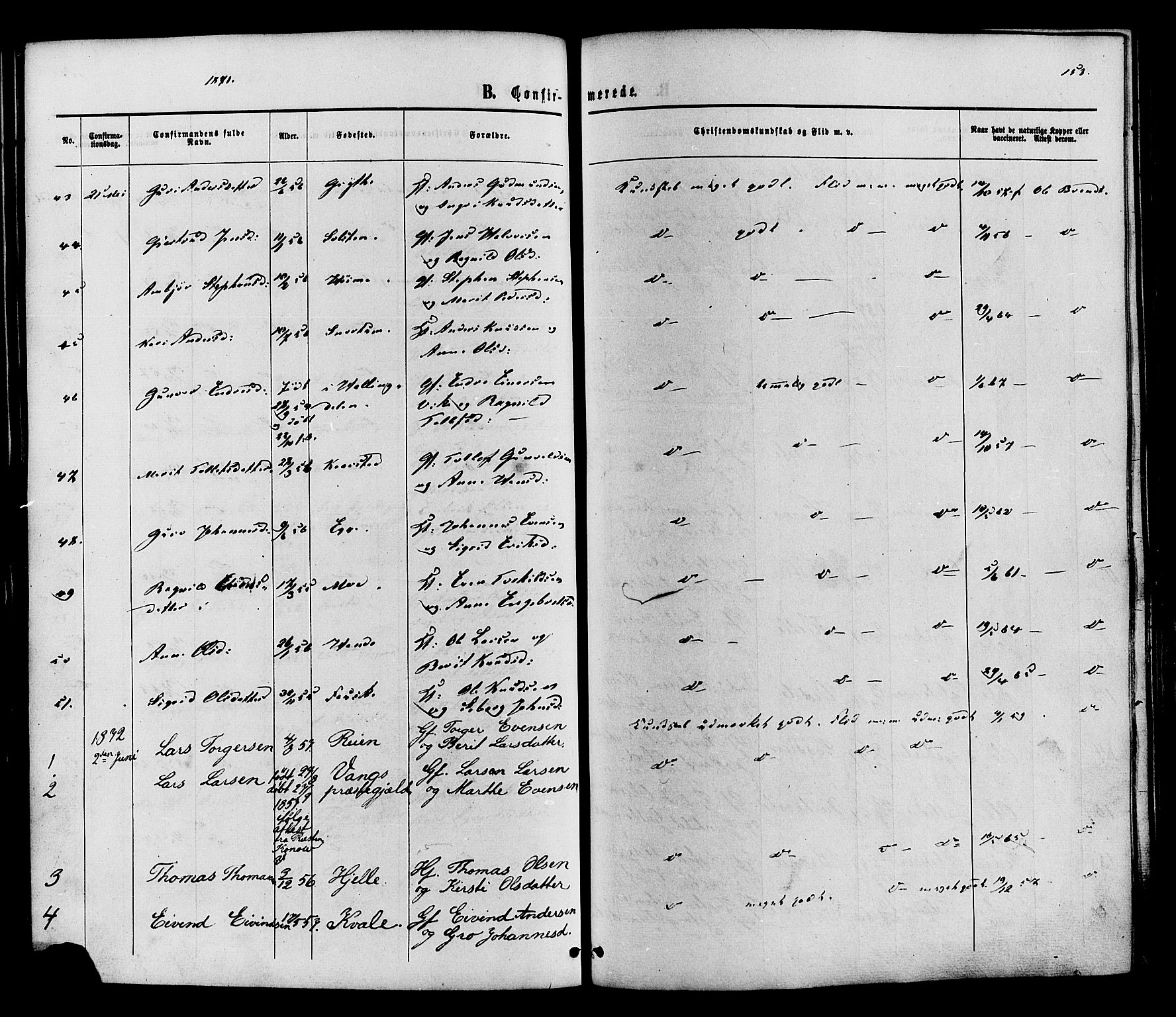 Vestre Slidre prestekontor, SAH/PREST-136/H/Ha/Haa/L0003: Parish register (official) no. 3, 1865-1880, p. 153