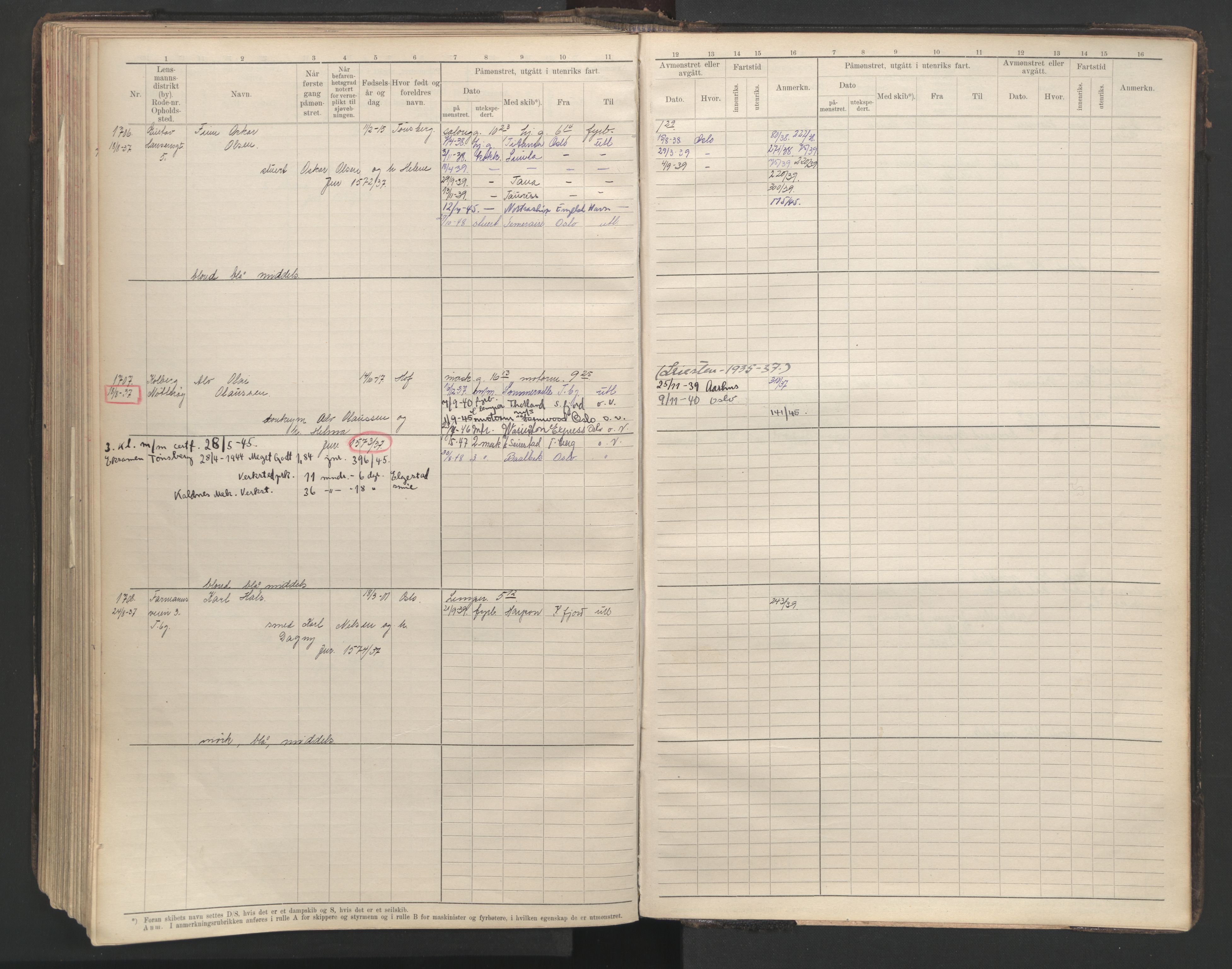 Tønsberg innrulleringskontor, SAKO/A-786/F/Fe/L0003: Maskinist- og fyrbøterrulle Patent nr. 111-1734, 1924-1937, p. 247