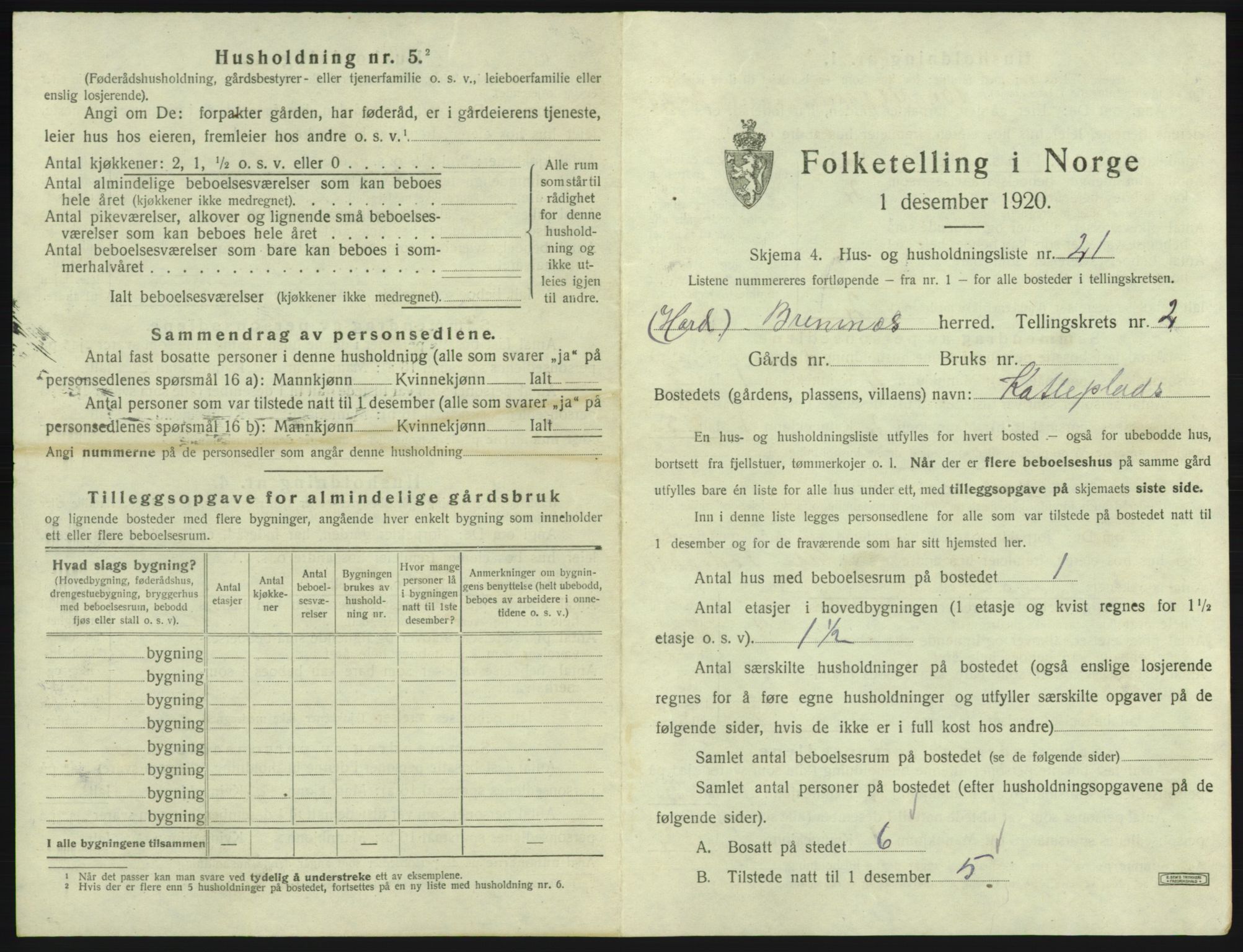 SAB, 1920 census for Bremnes, 1920, p. 116